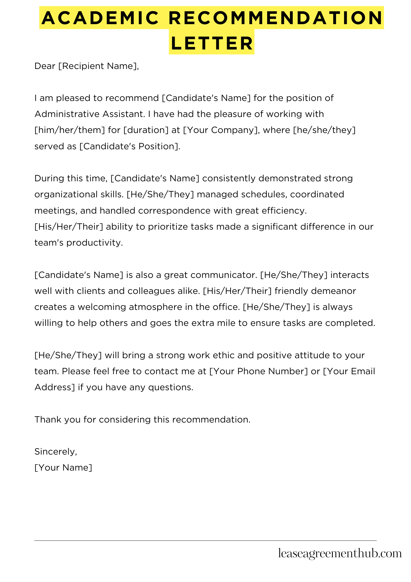 Academic Recommendation Letter