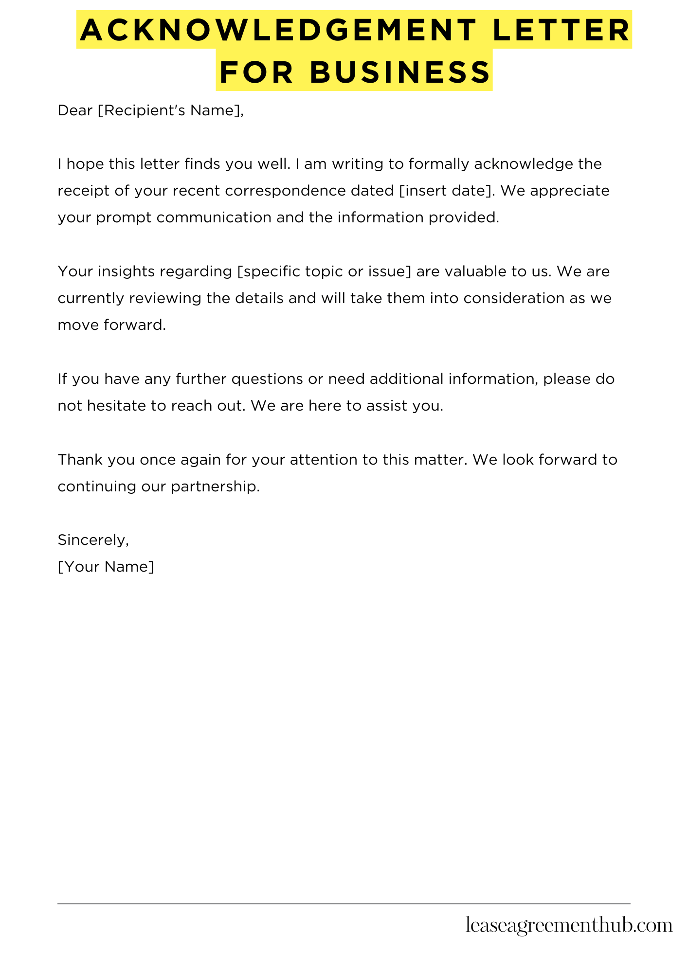 Acknowledgement Letter For Business