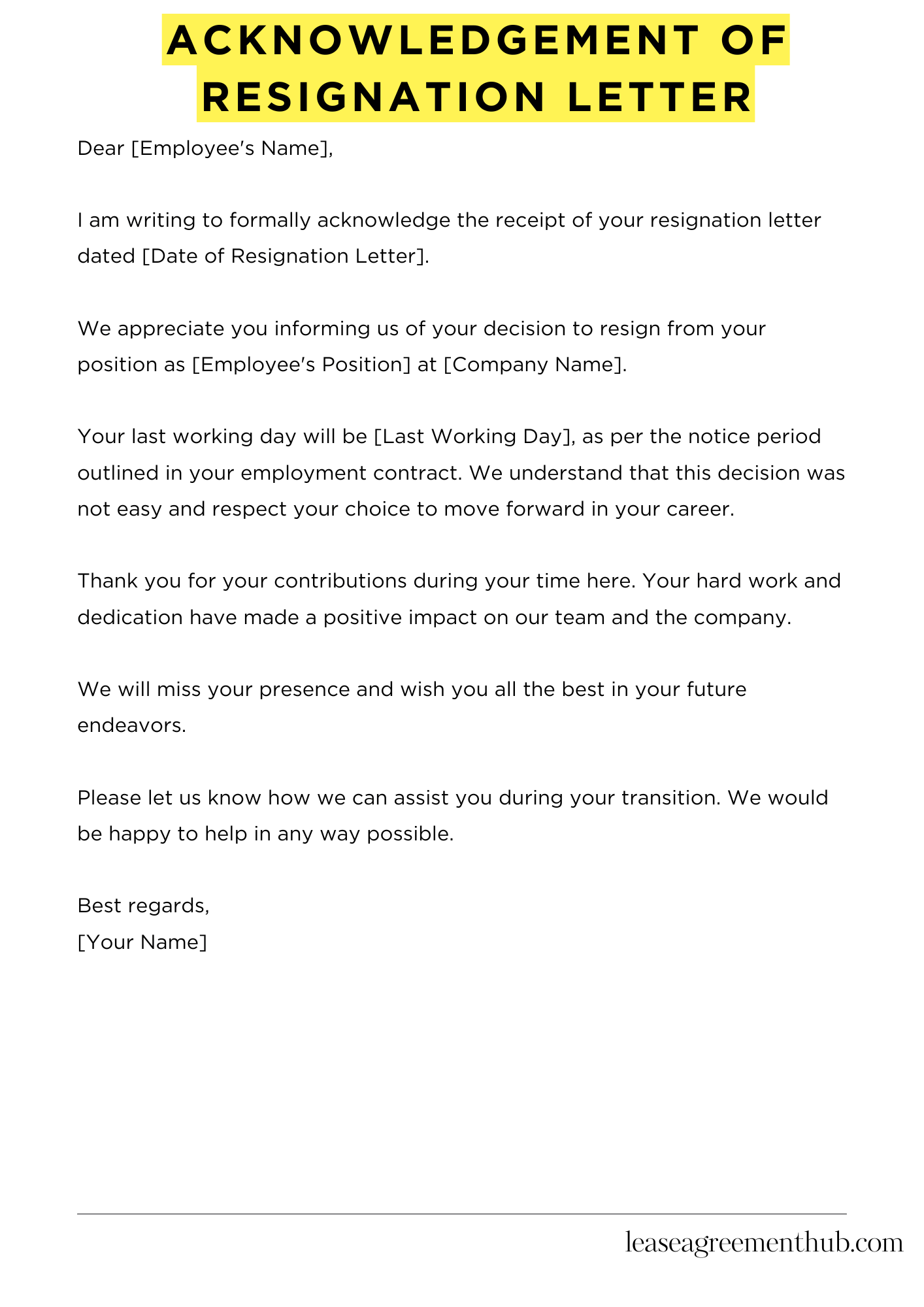 Acknowledgement Of Resignation Letter