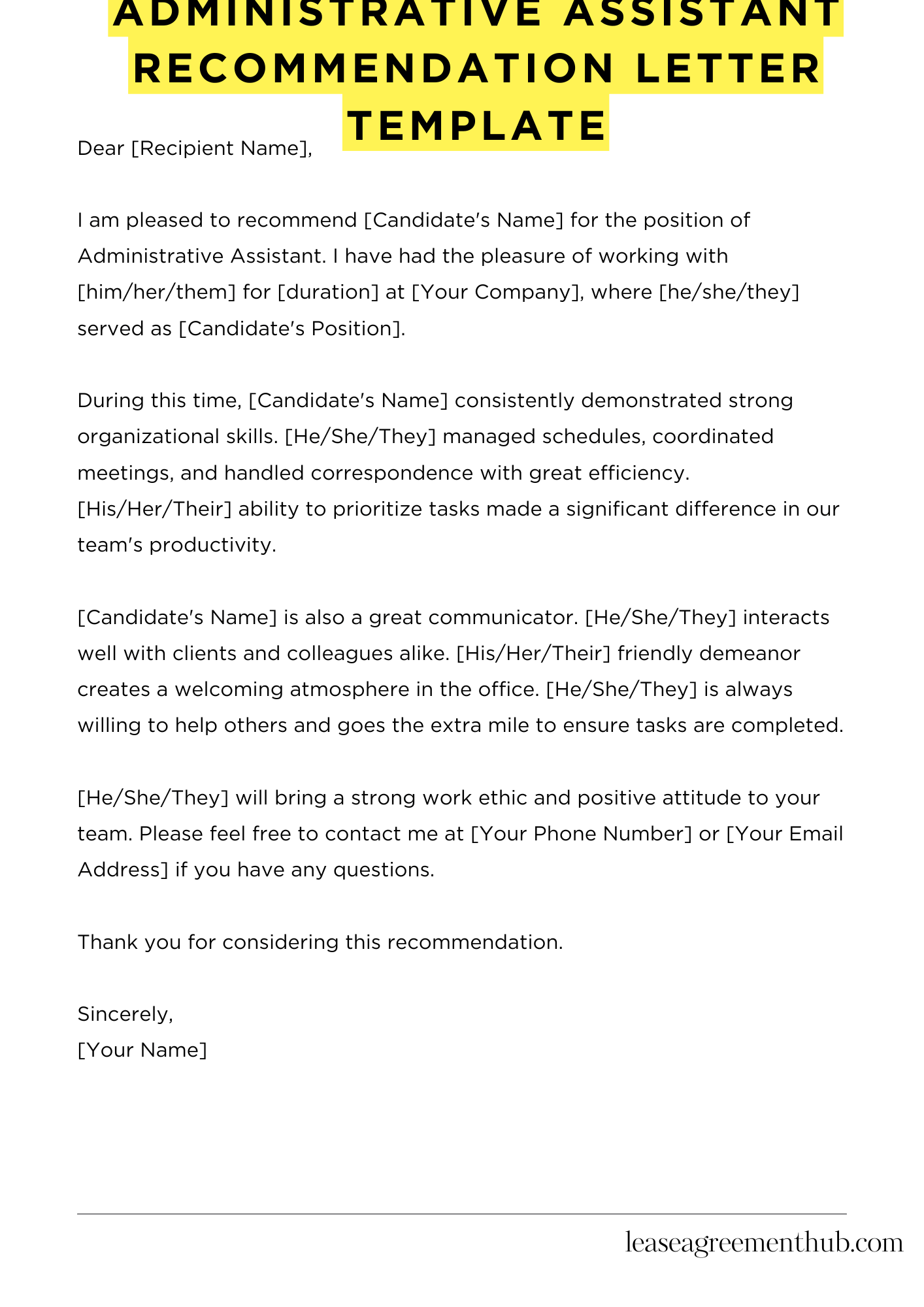 Administrative Assistant Recommendation Letter Template