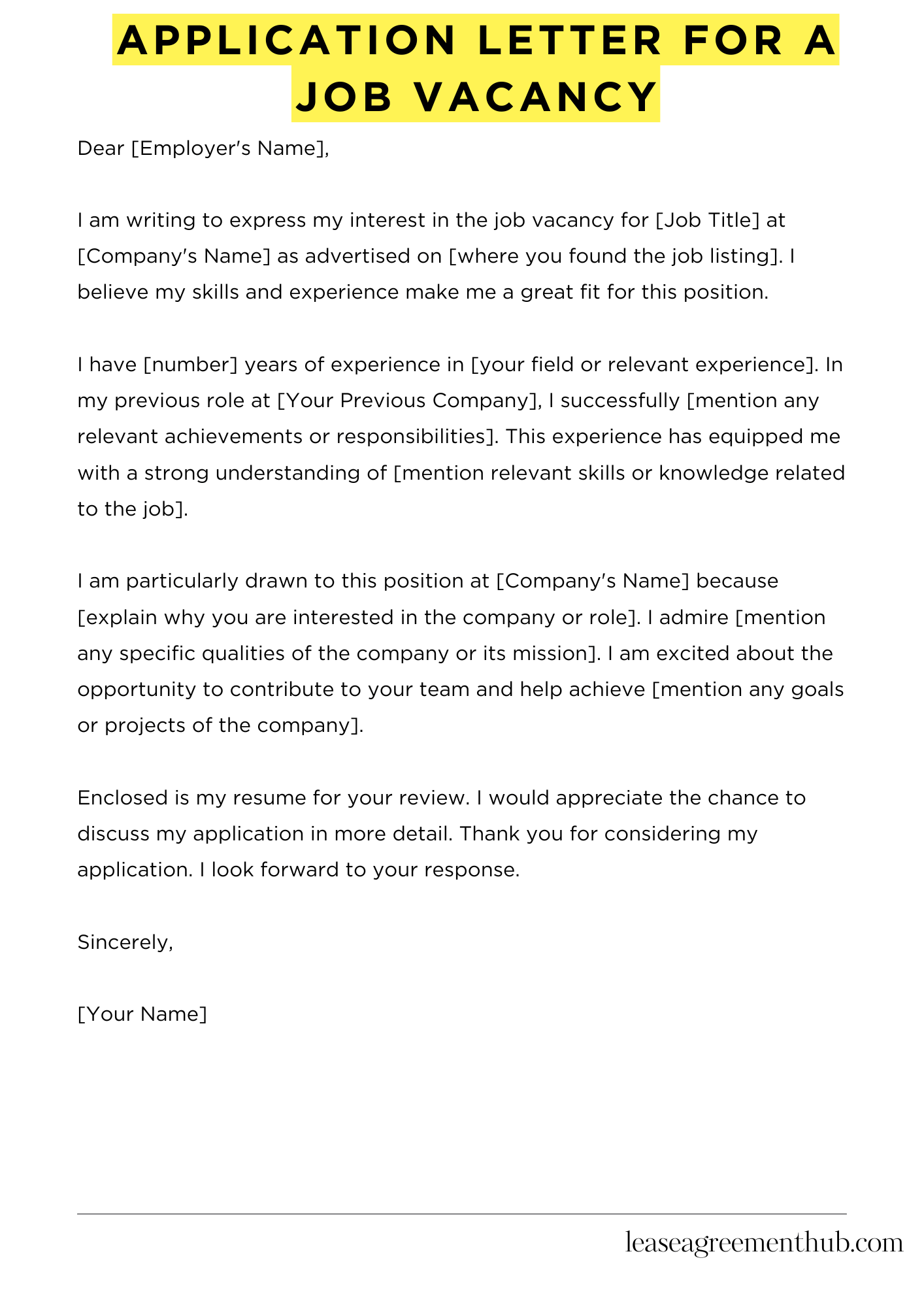 Application Letter For A Job Vacancy