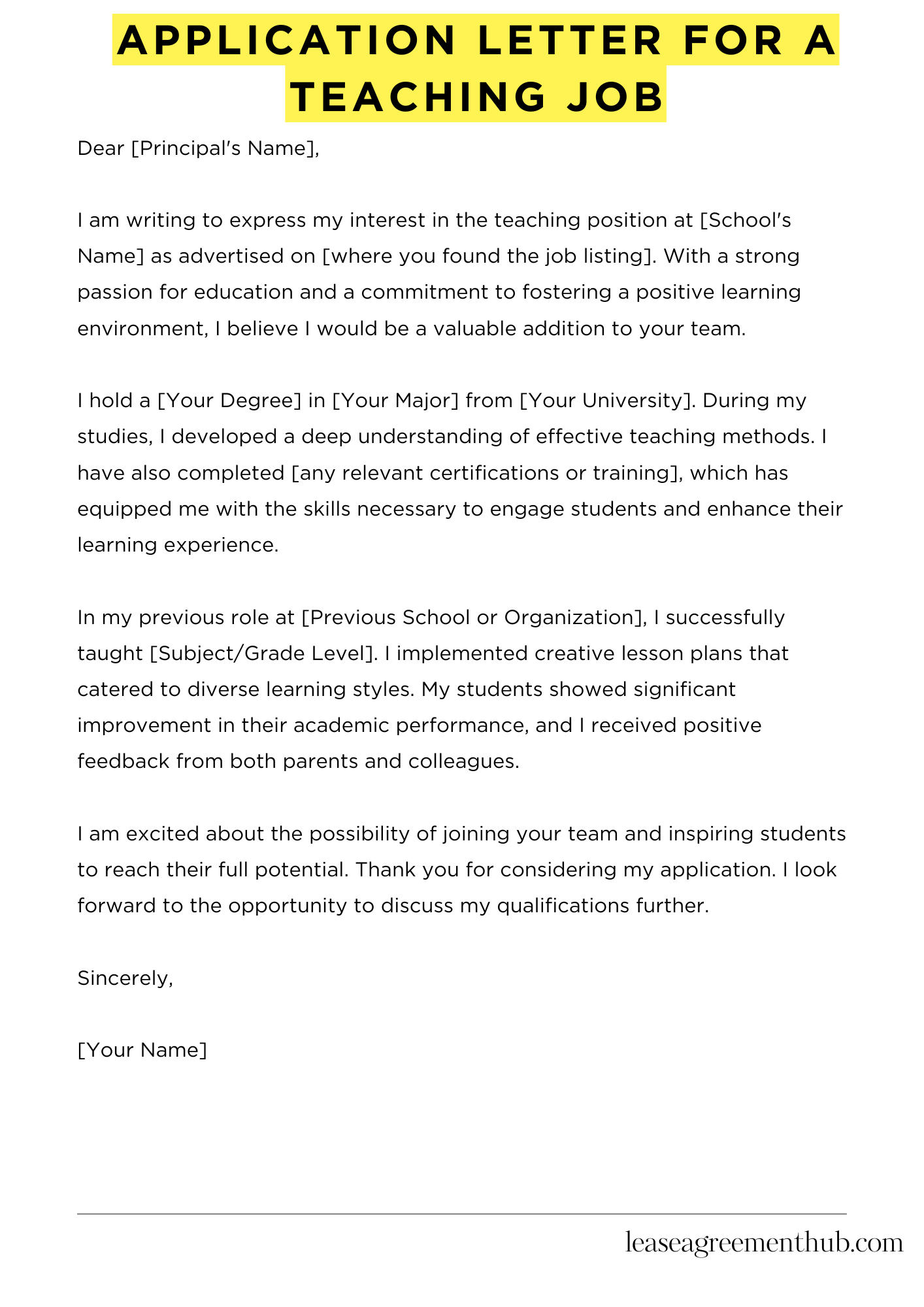 Application Letter For A Teaching Job