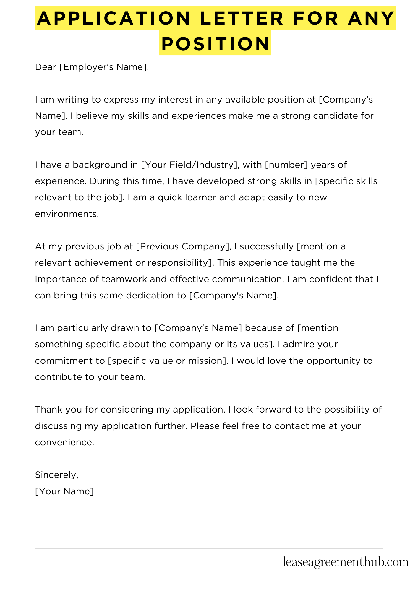 Application Letter For Any Position