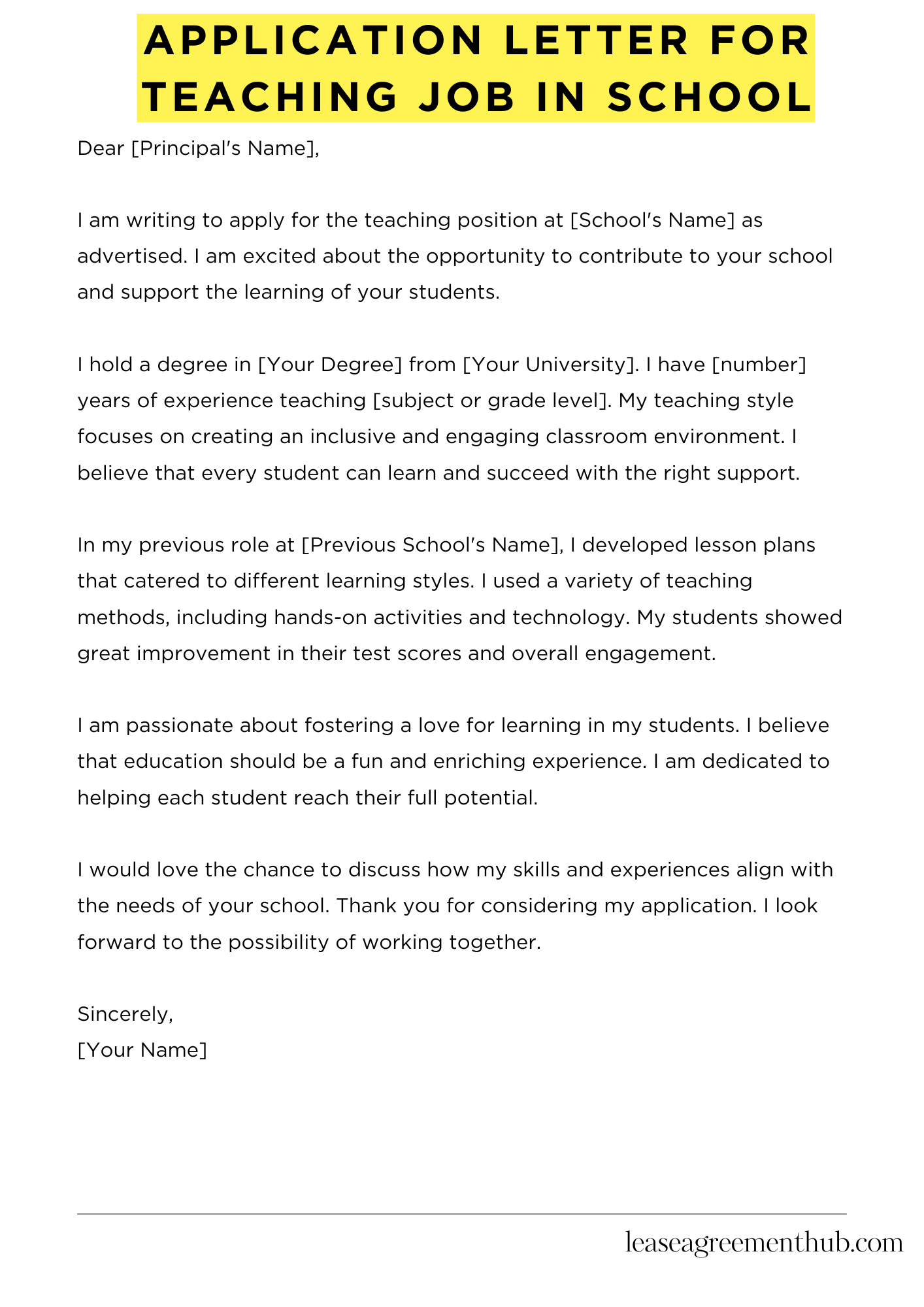 Application Letter For Teaching Job In School