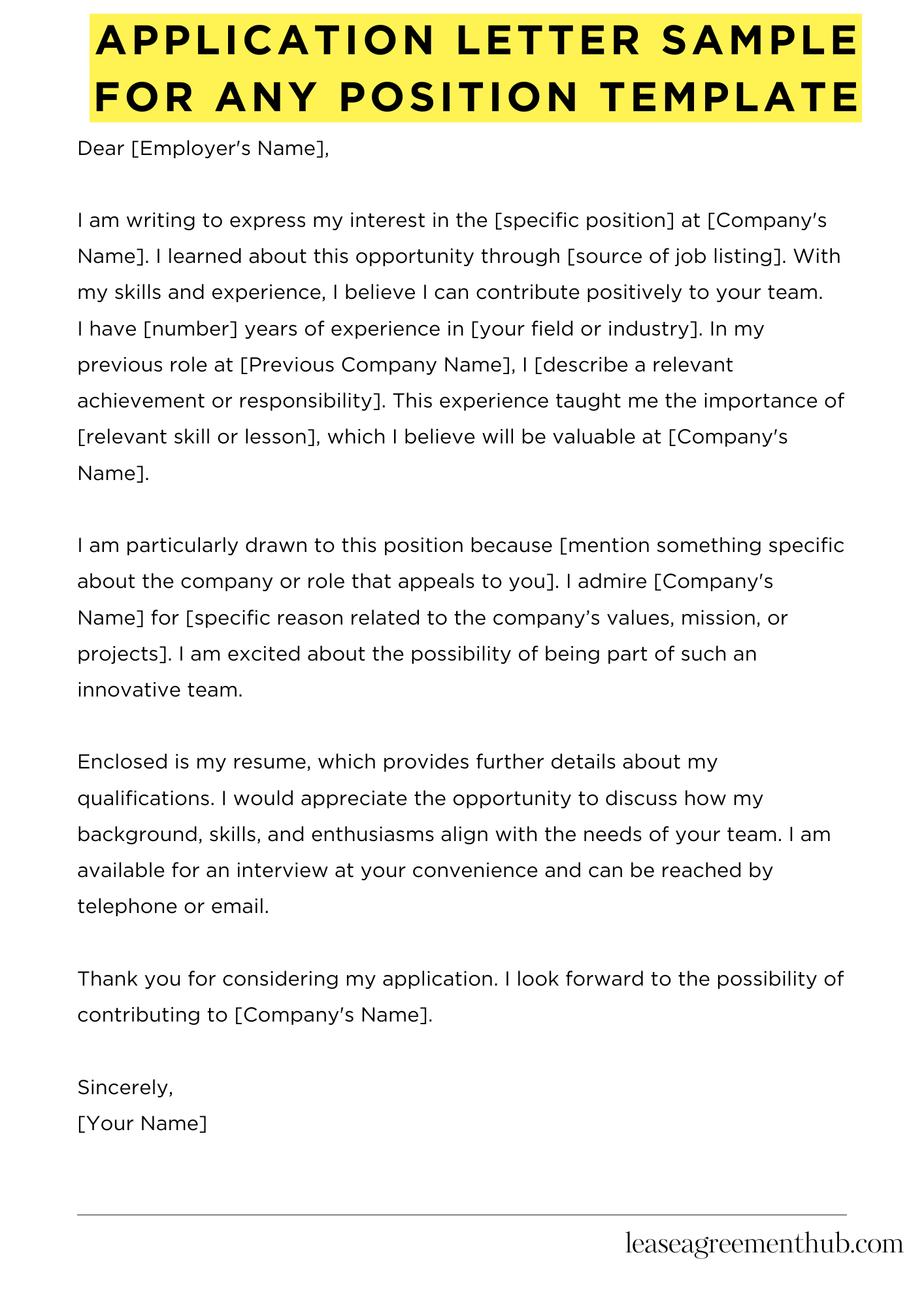 Application Letter Sample For Any Position Template