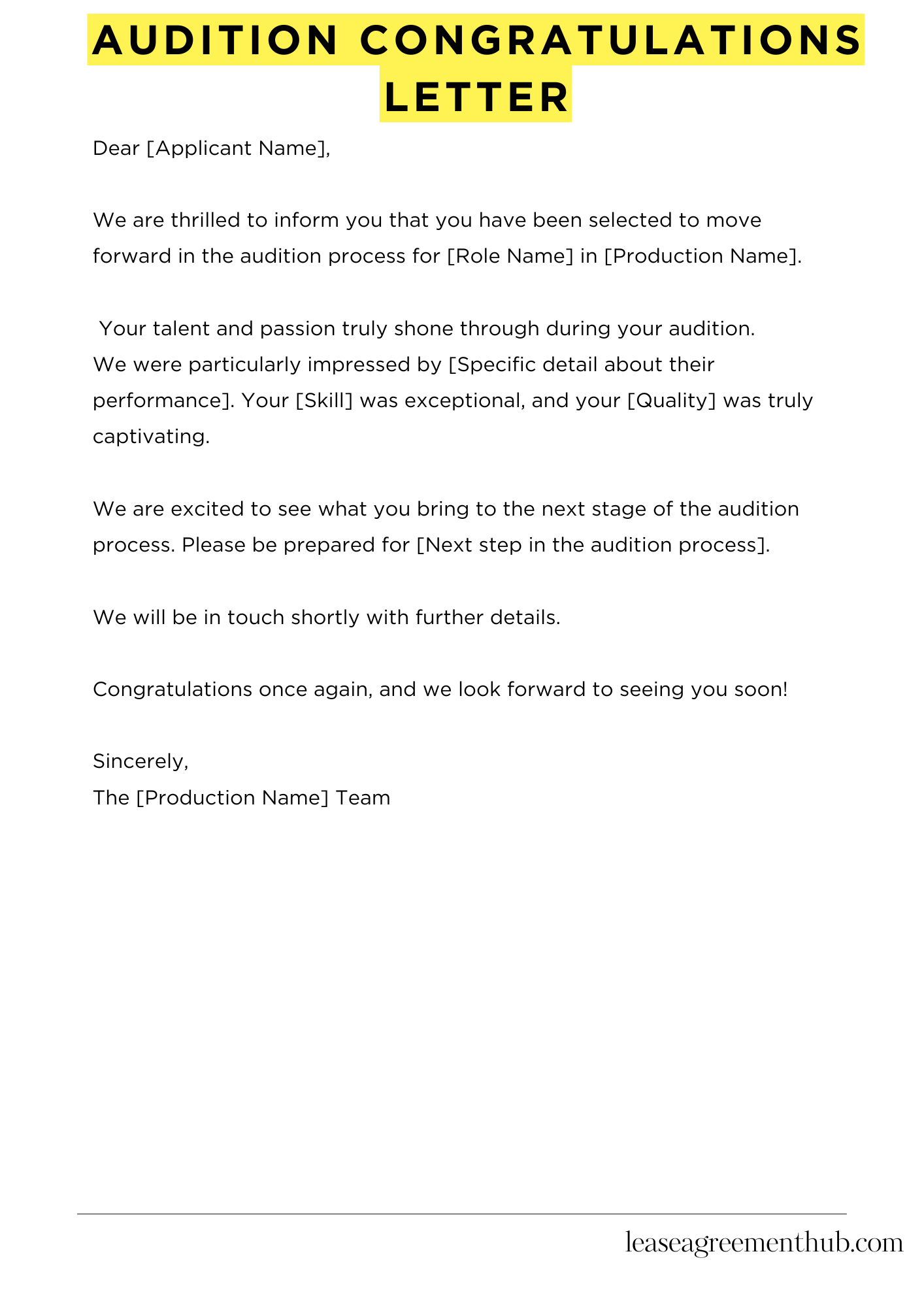 Audition Congratulations Letter