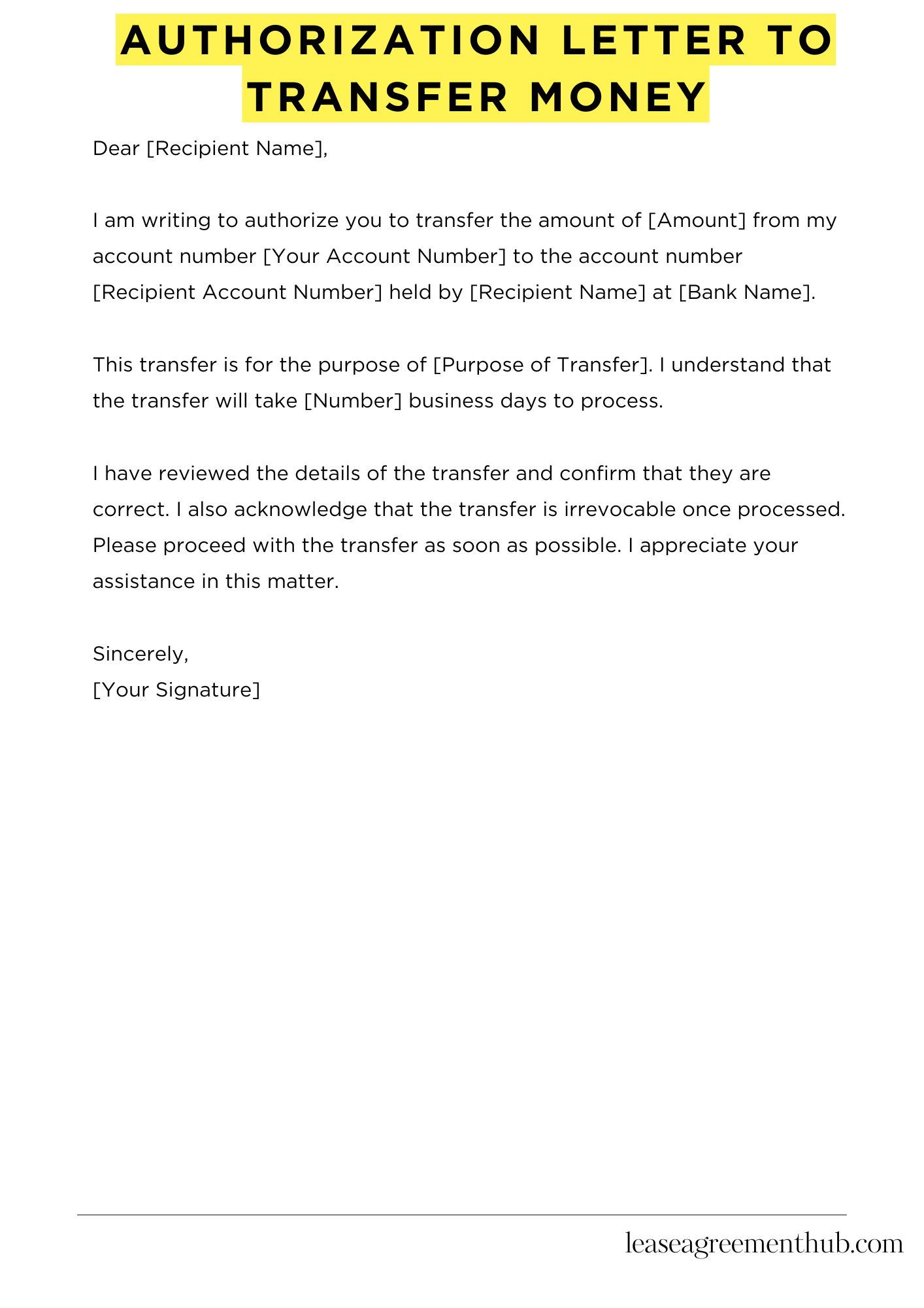 Authorization Letter To Transfer Money