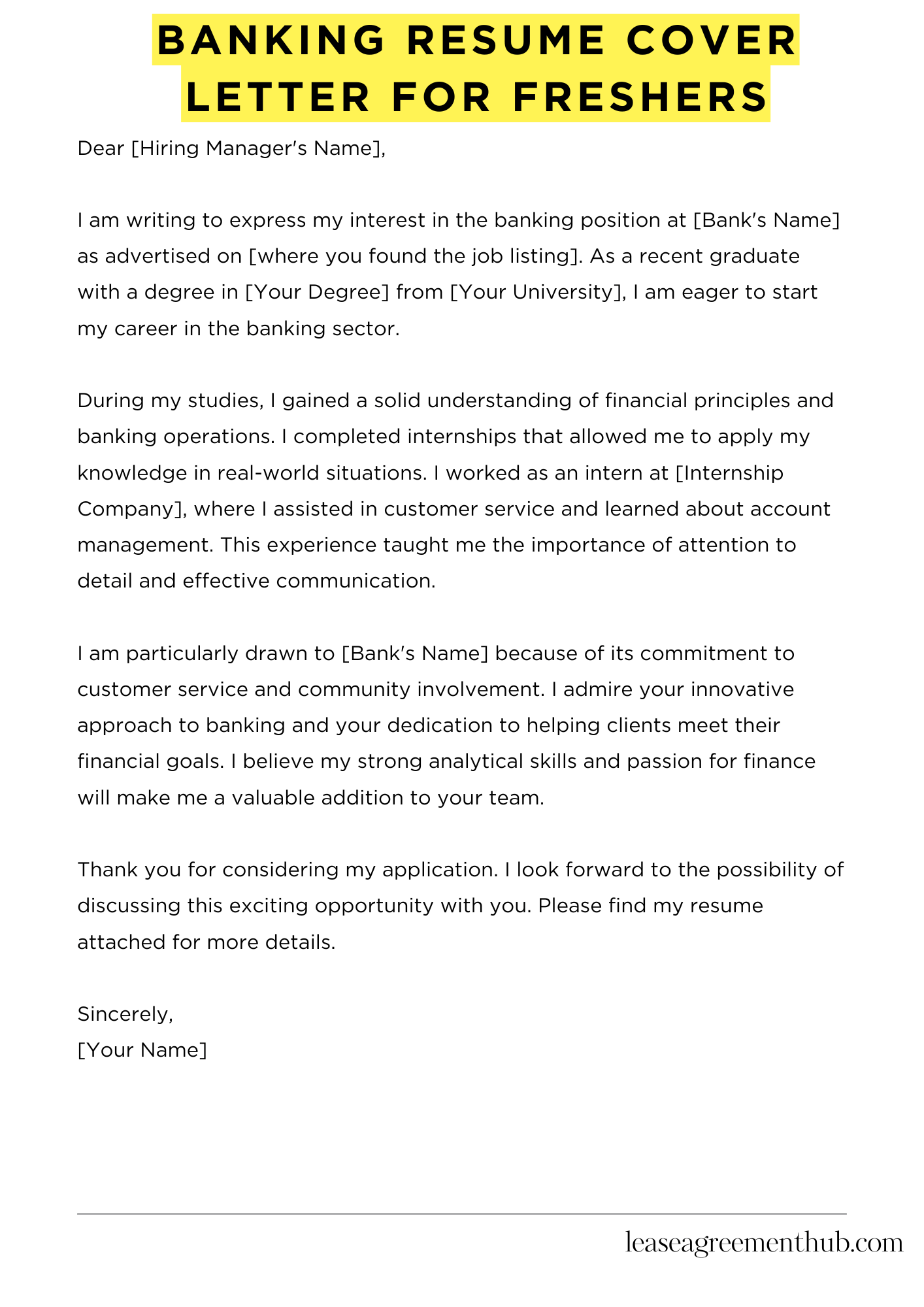Banking Resume Cover Letter For Freshers