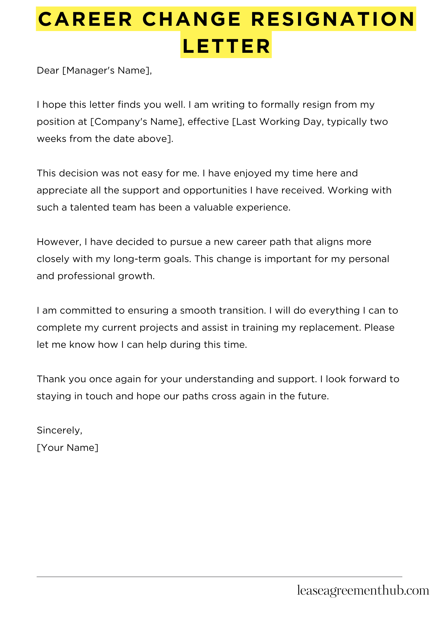 Career Change Resignation Letter