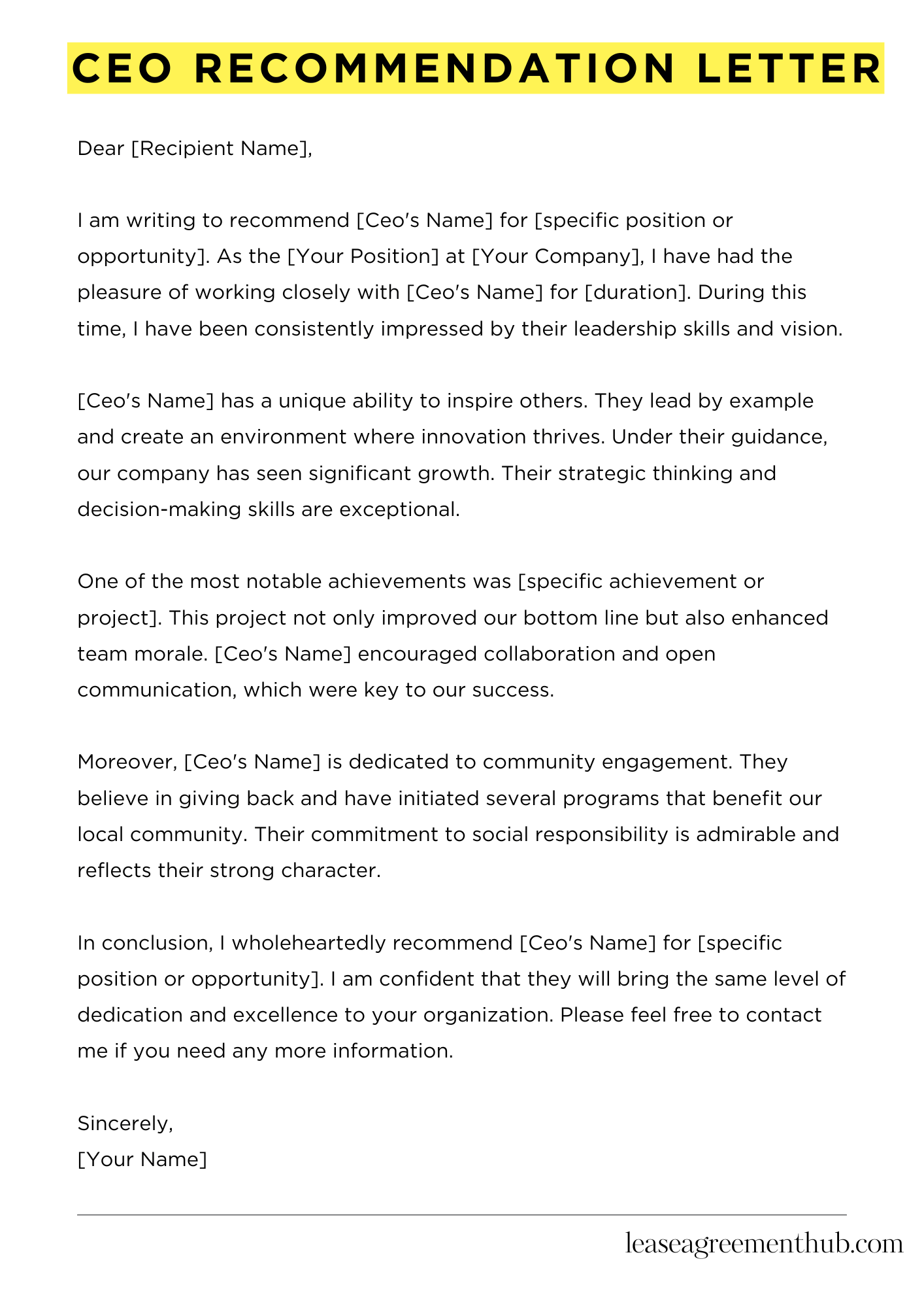 Ceo Recommendation Letter