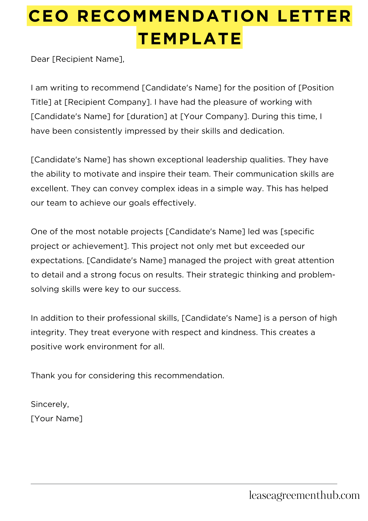 Ceo Recommendation Letter Template