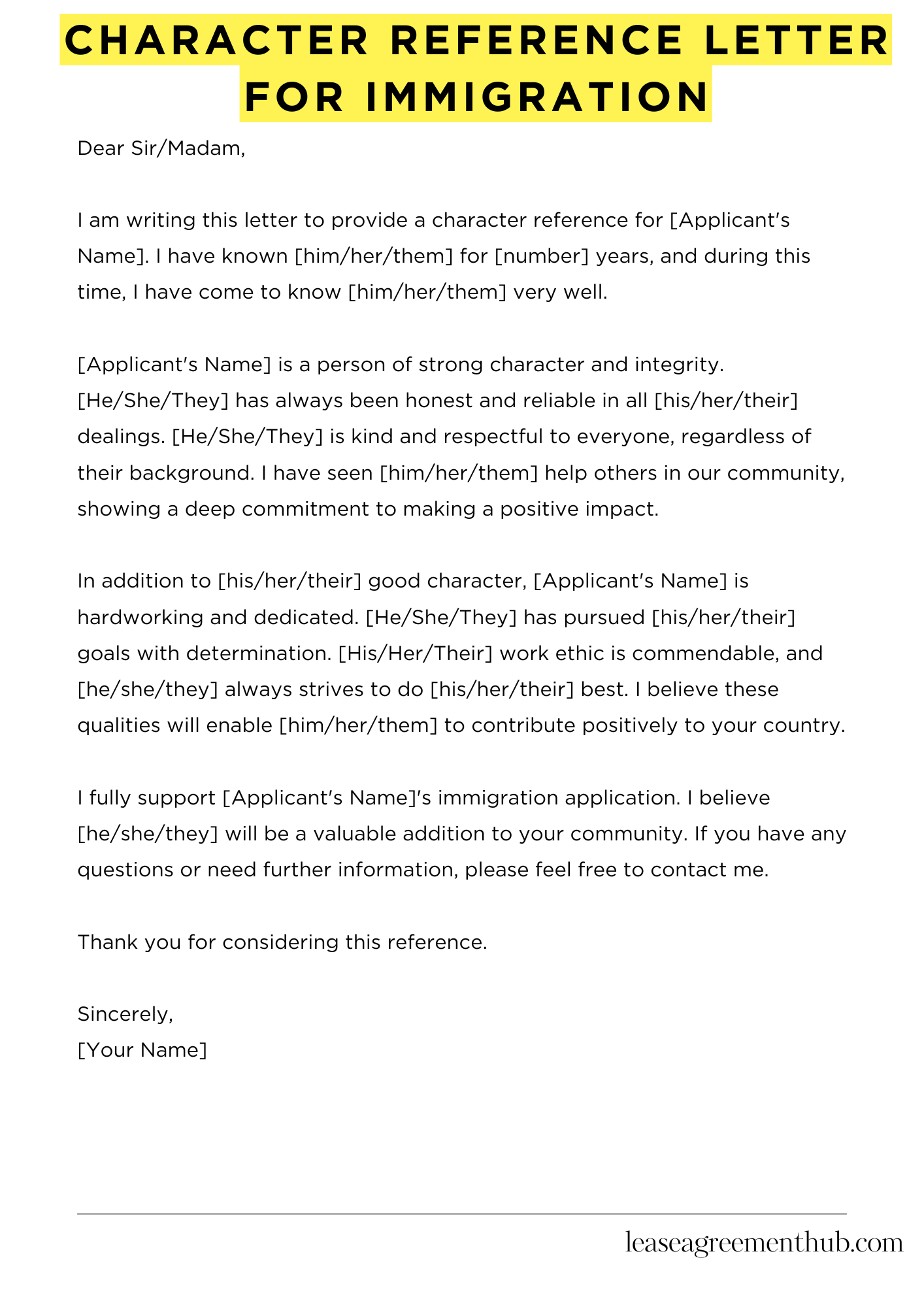 Character Reference Letter For Immigration