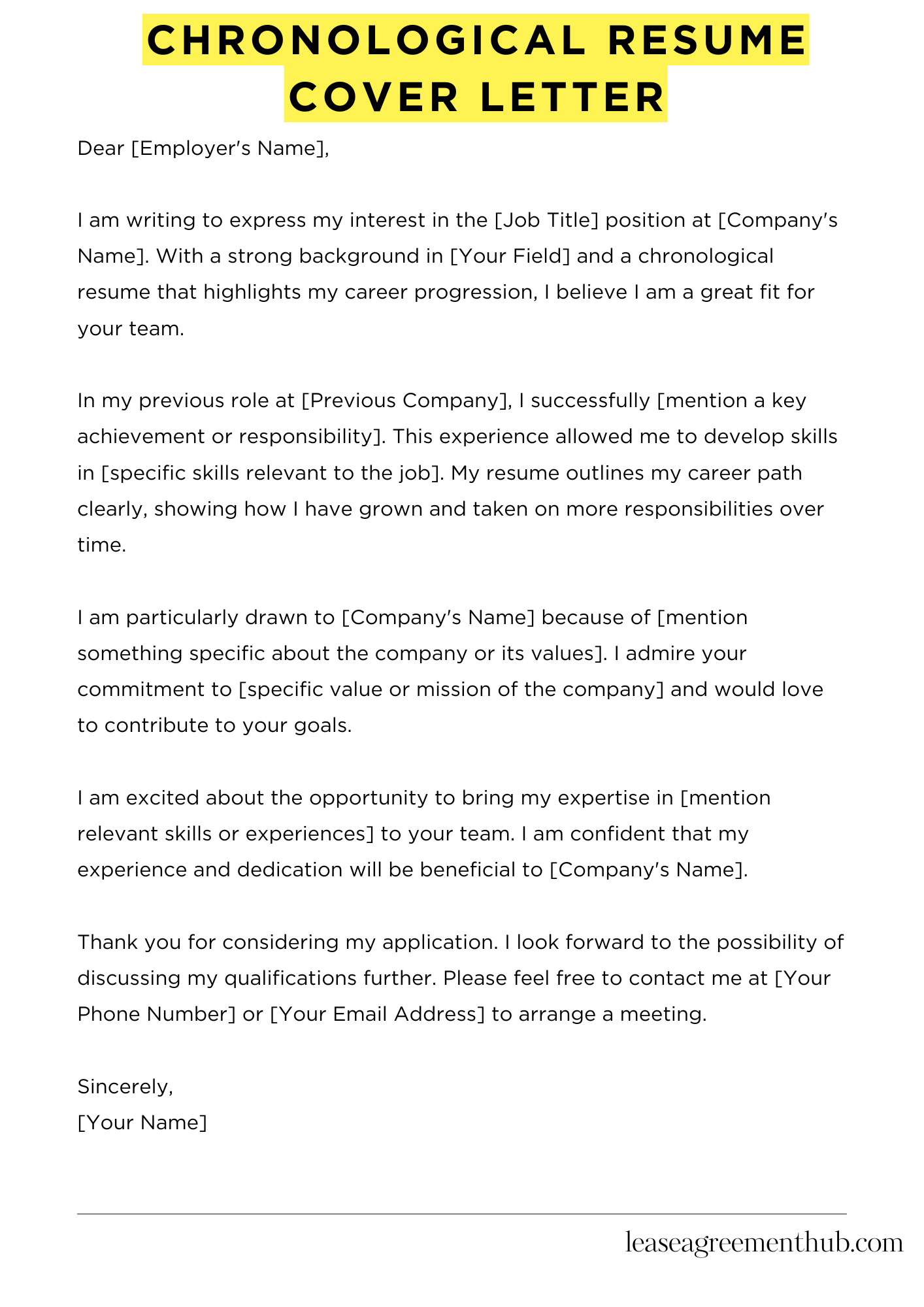 Chronological Resume Cover Letter