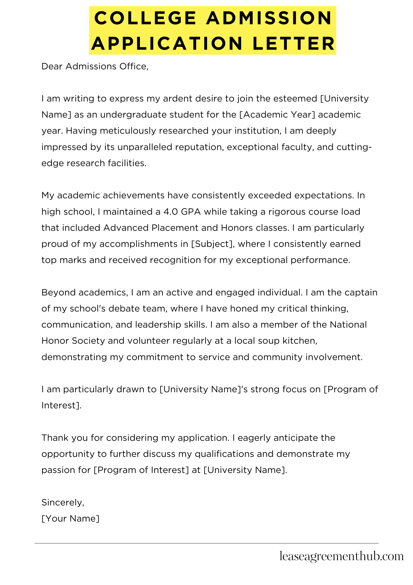 College Admission Application Letter