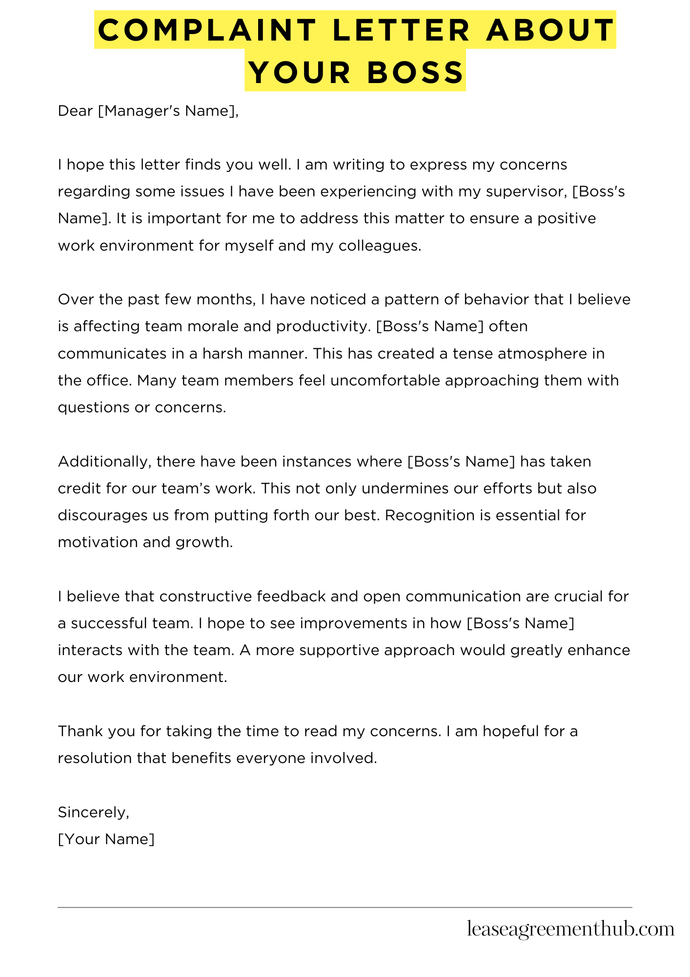 Complaint Letter About Your Boss