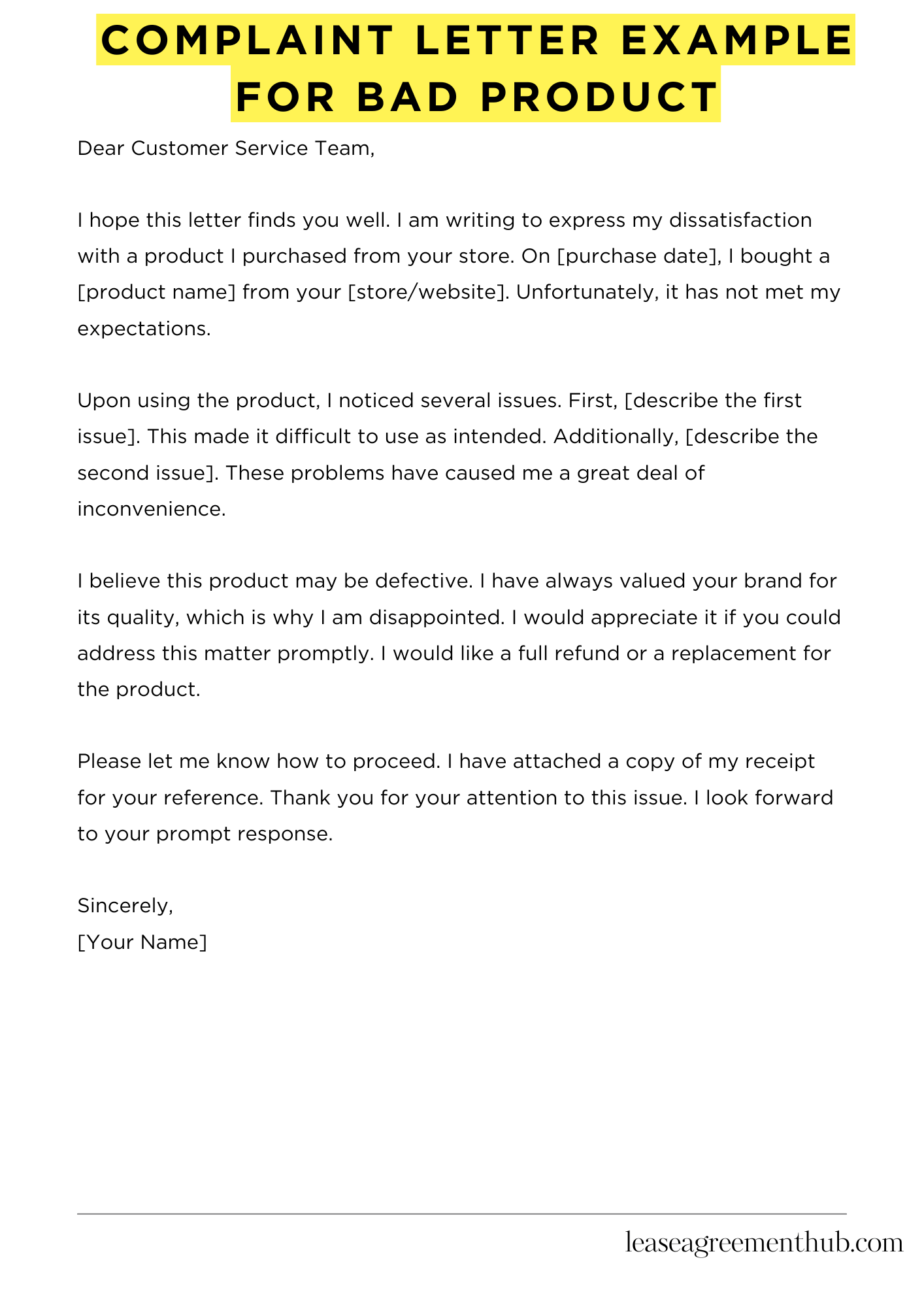 Complaint Letter Example For Bad Product