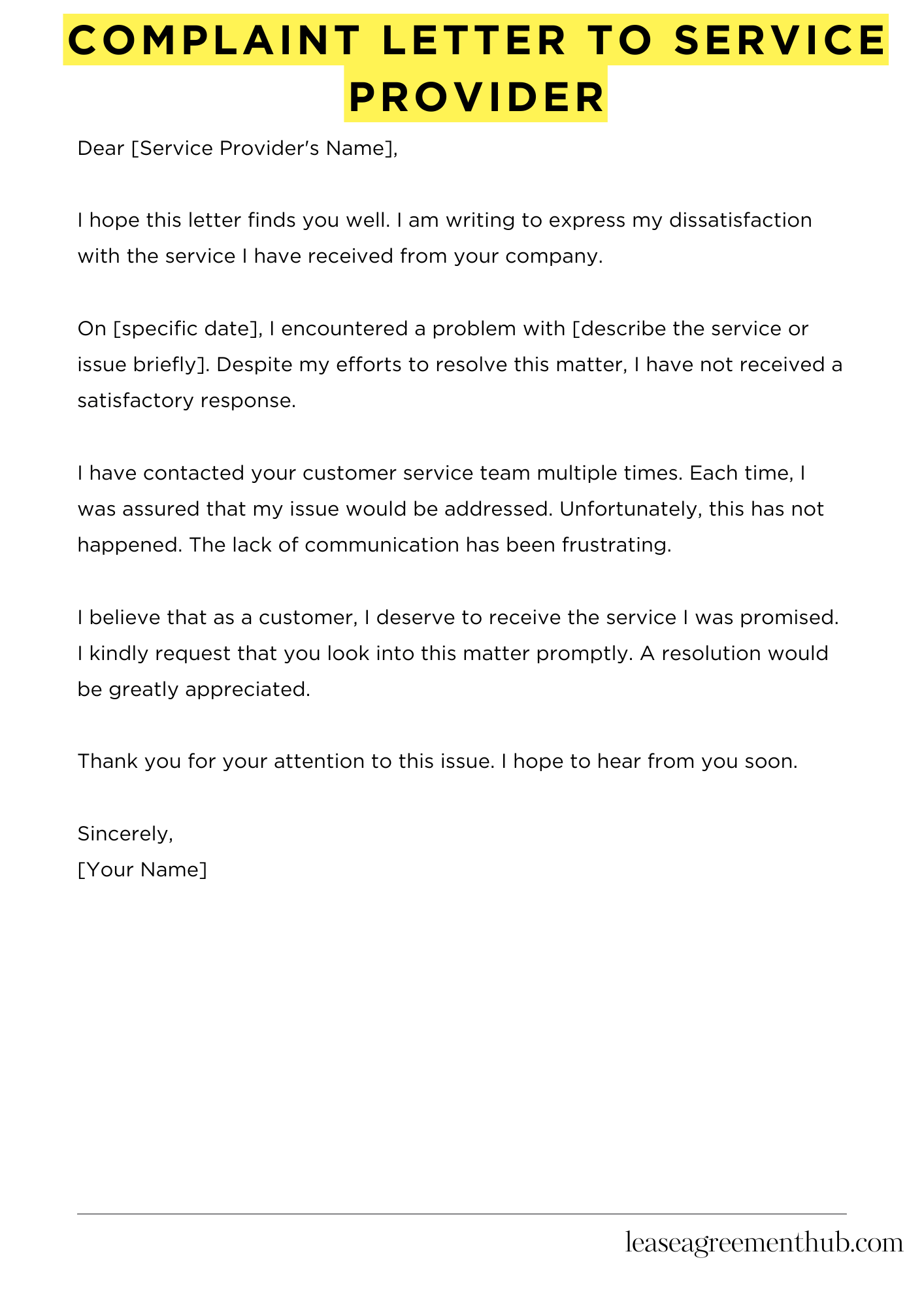 Complaint Letter To Service Provider