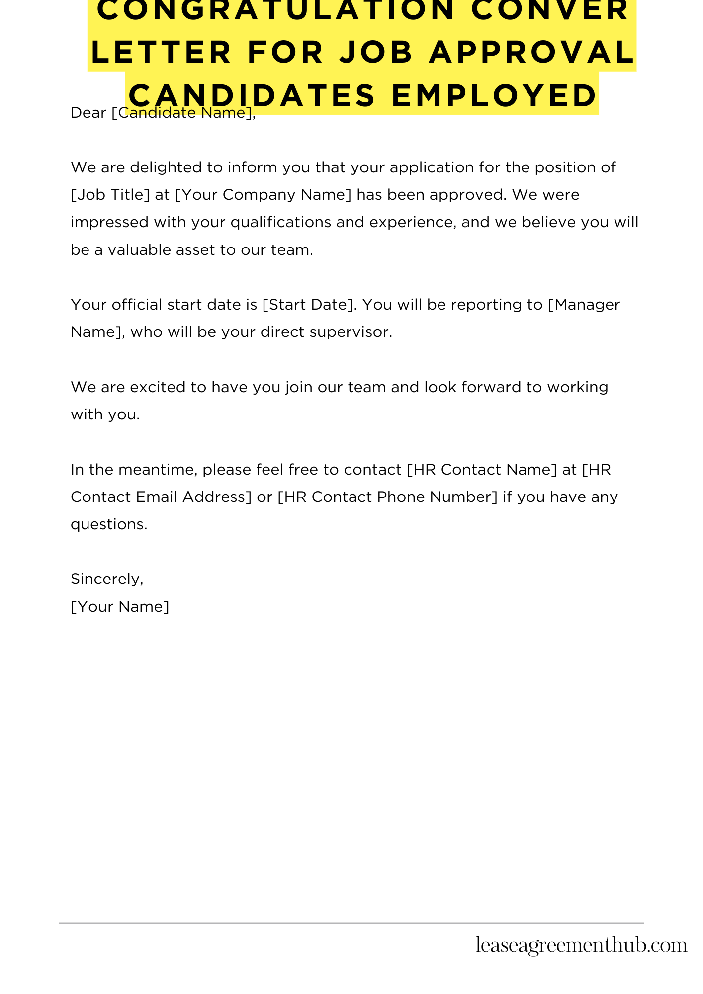 Congratulation Conver Letter For Job Approval Candidates Employed