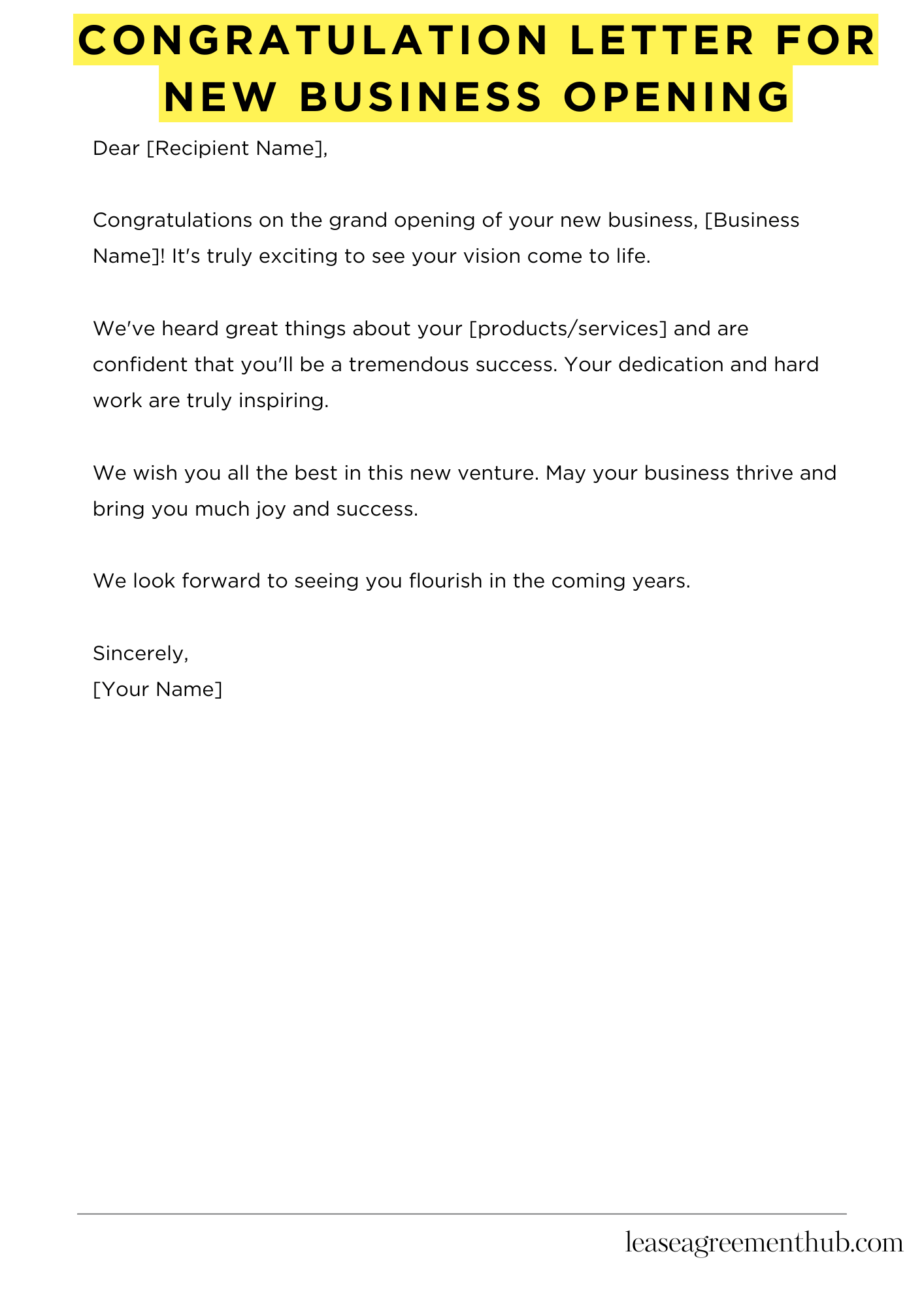 Congratulation Letter For New Business Opening