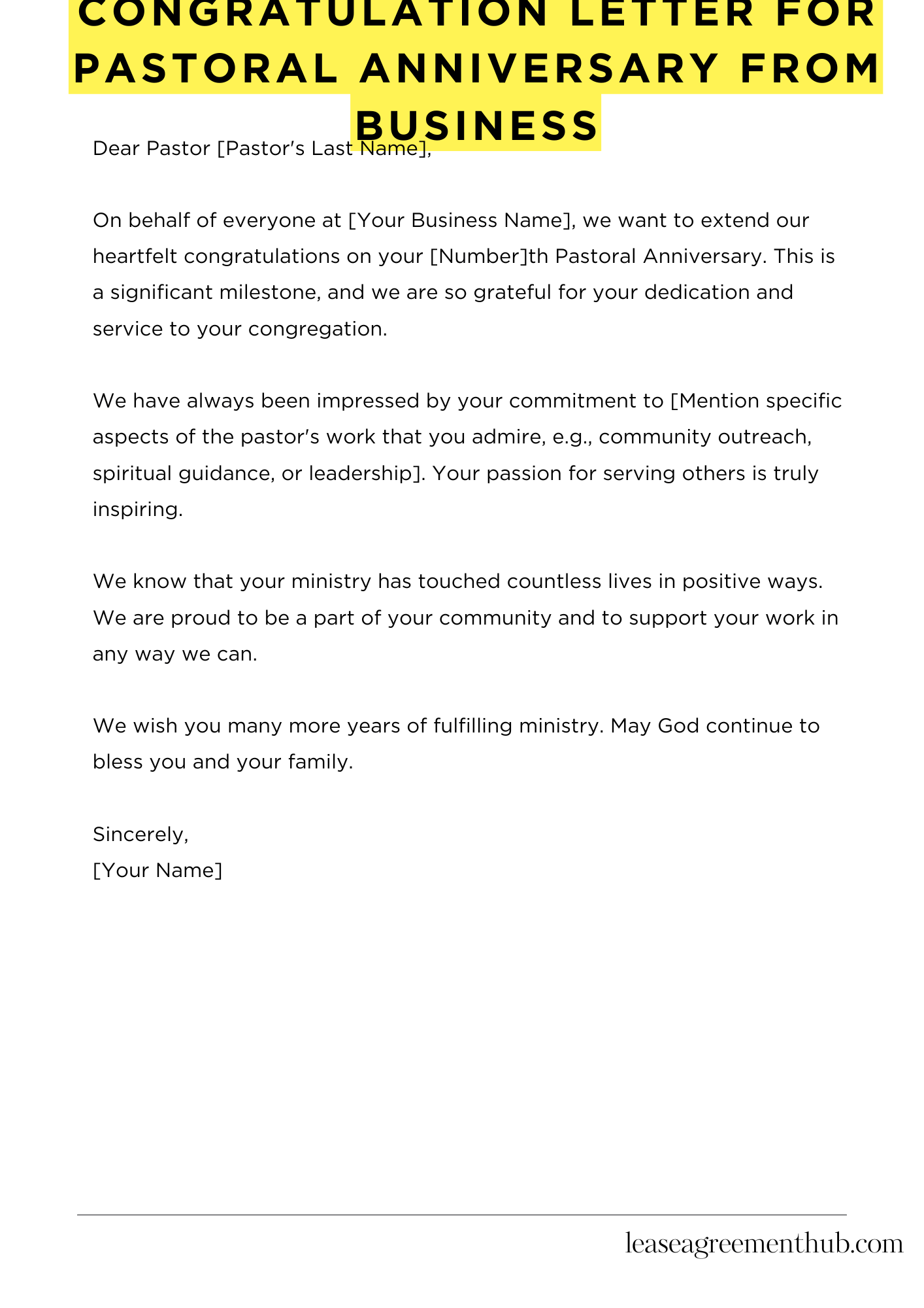 Congratulation Letter For Pastoral Anniversary From Business