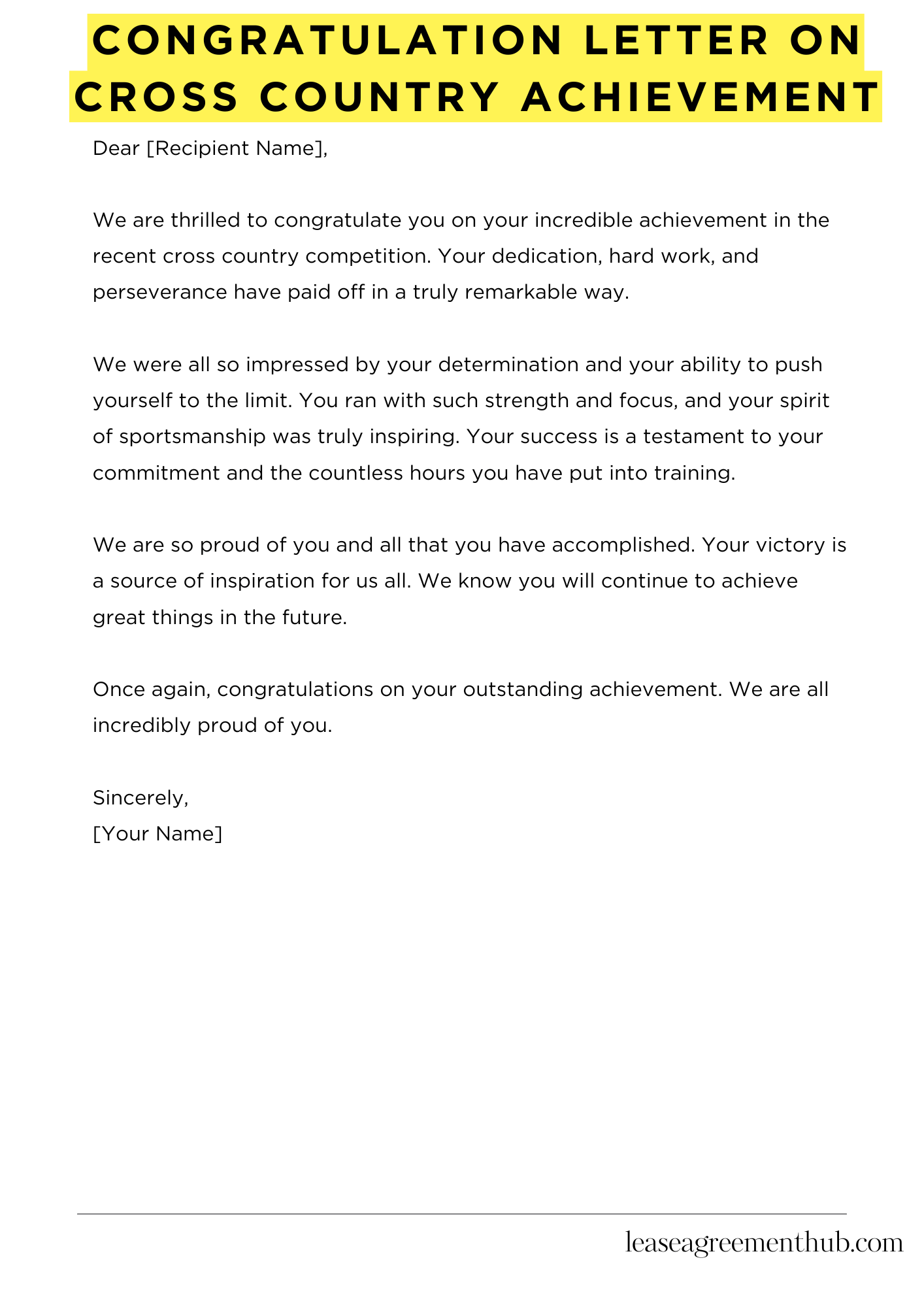 Congratulation Letter On Cross Country Achievement