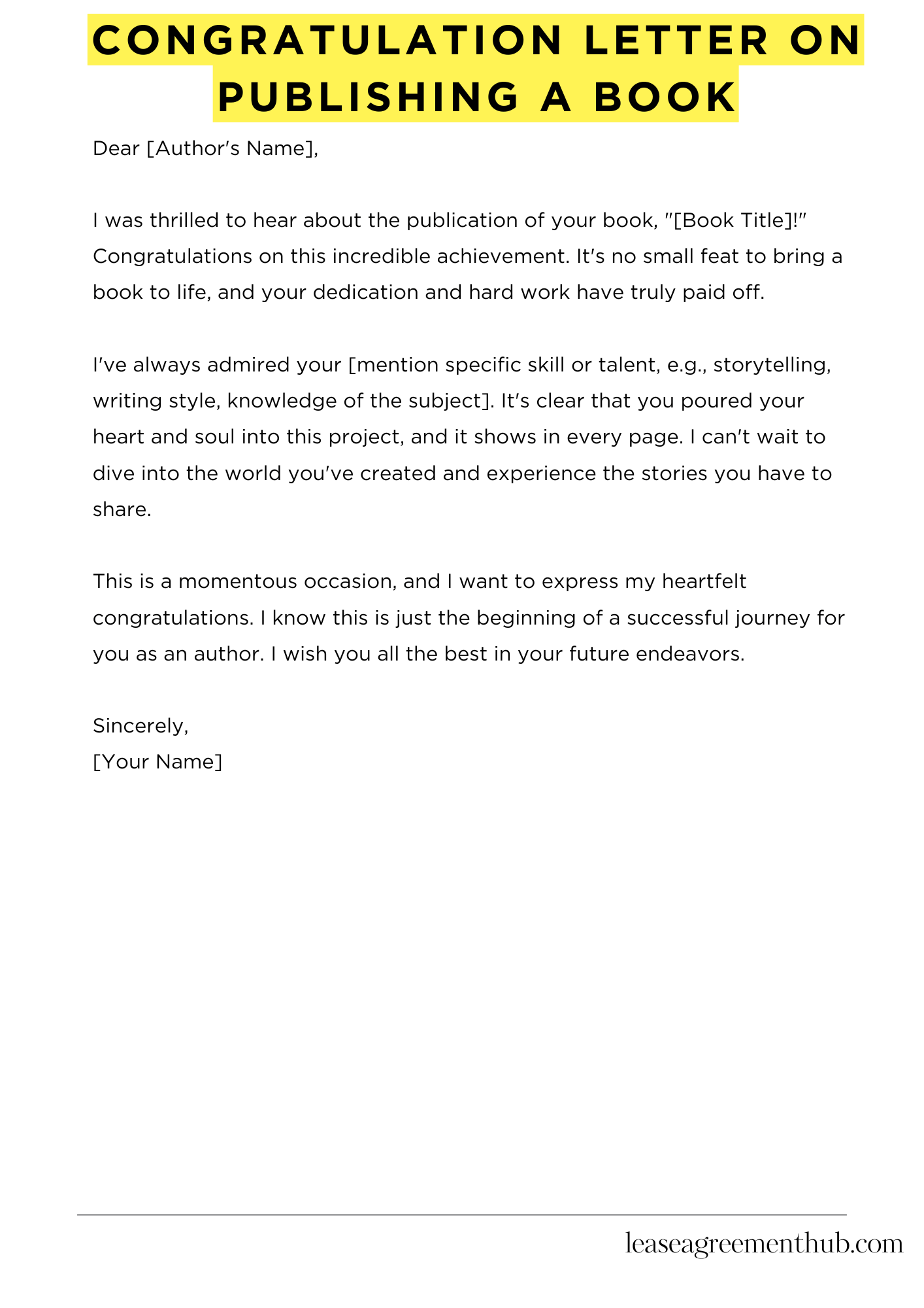Congratulation Letter On Publishing A Book