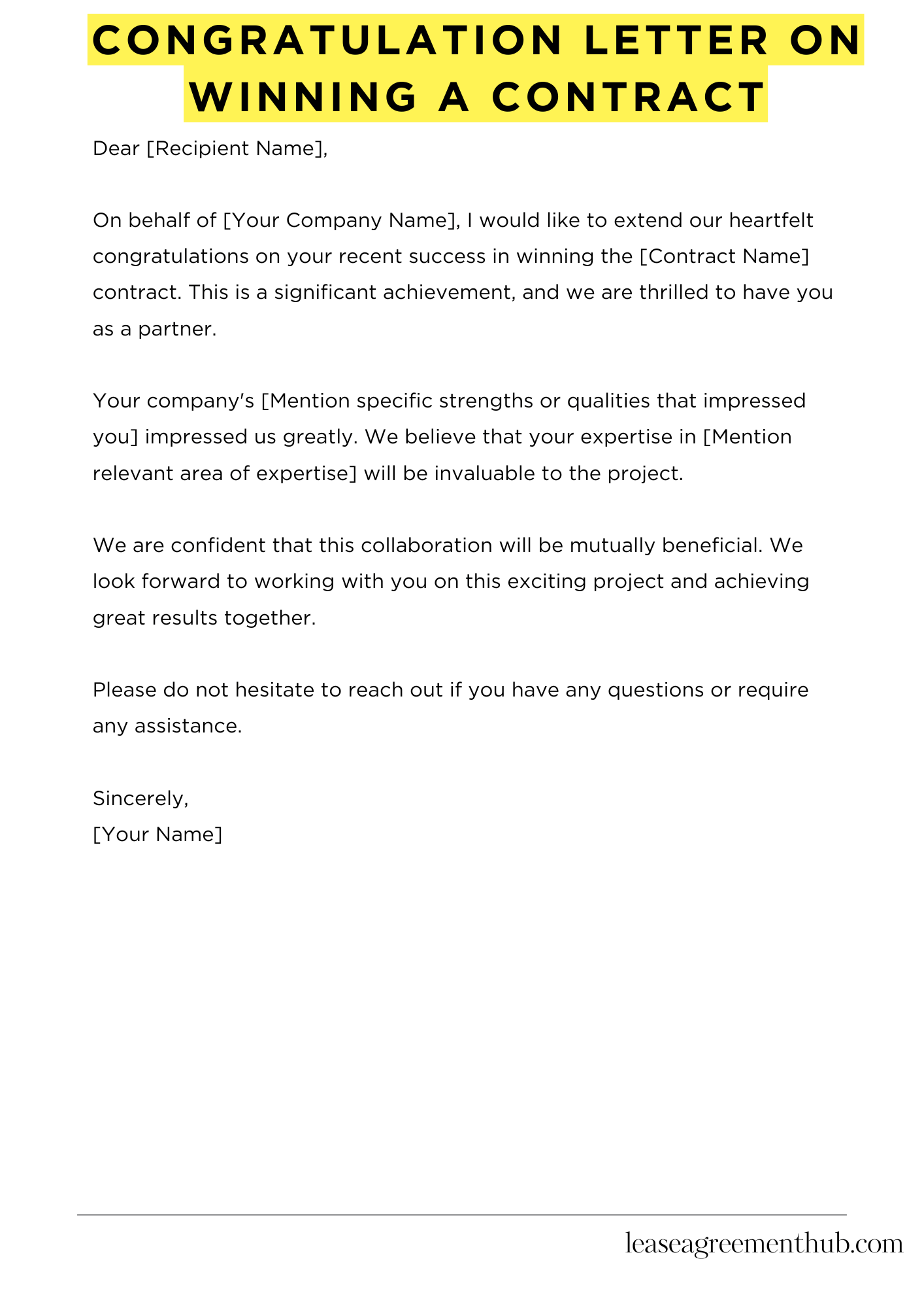 Congratulation Letter On Winning A Contract