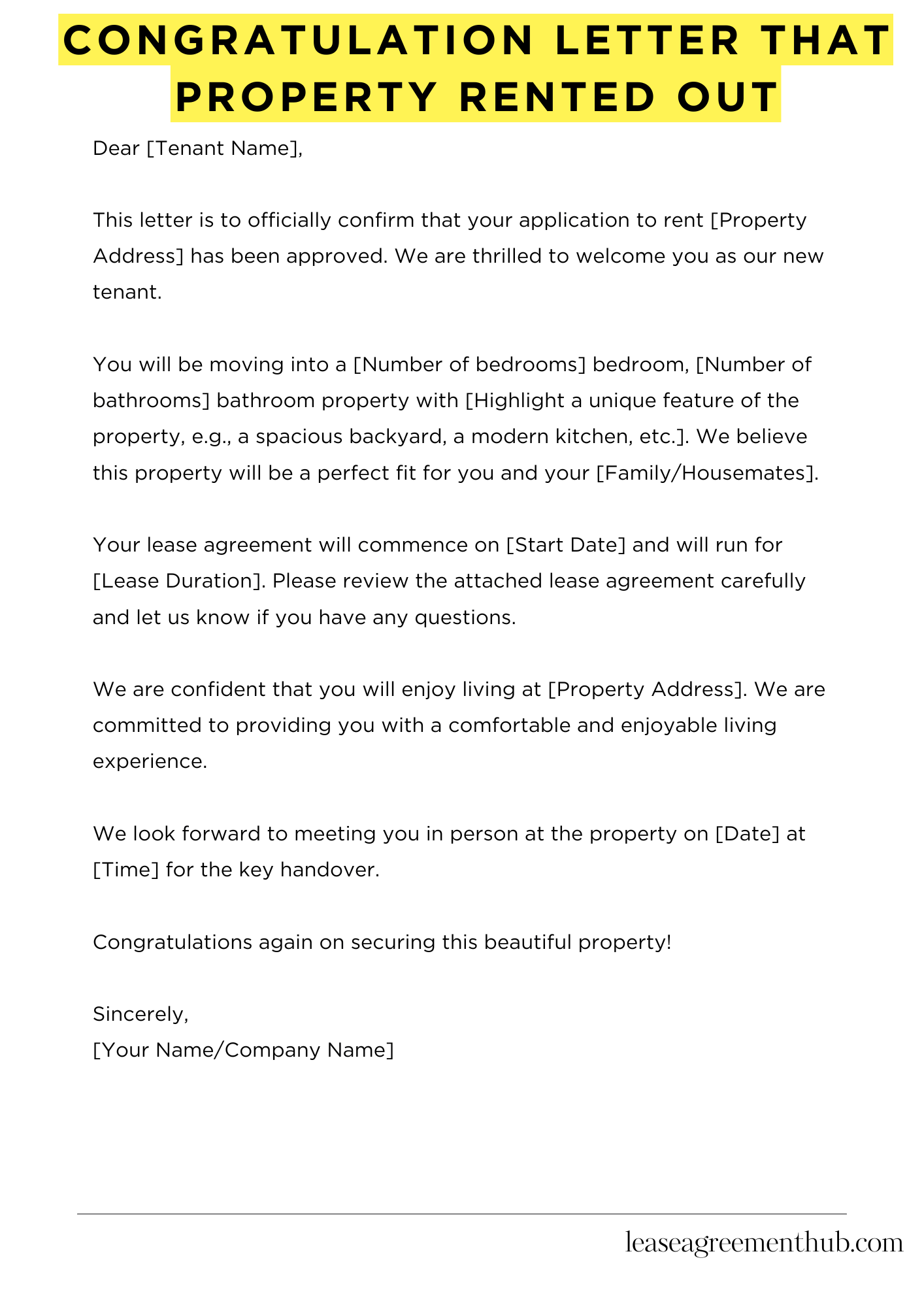 Congratulation Letter That Property Rented Out