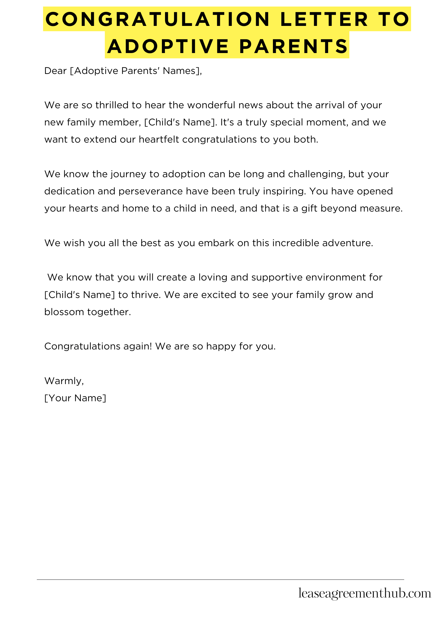 Congratulation Letter To Adoptive Parents