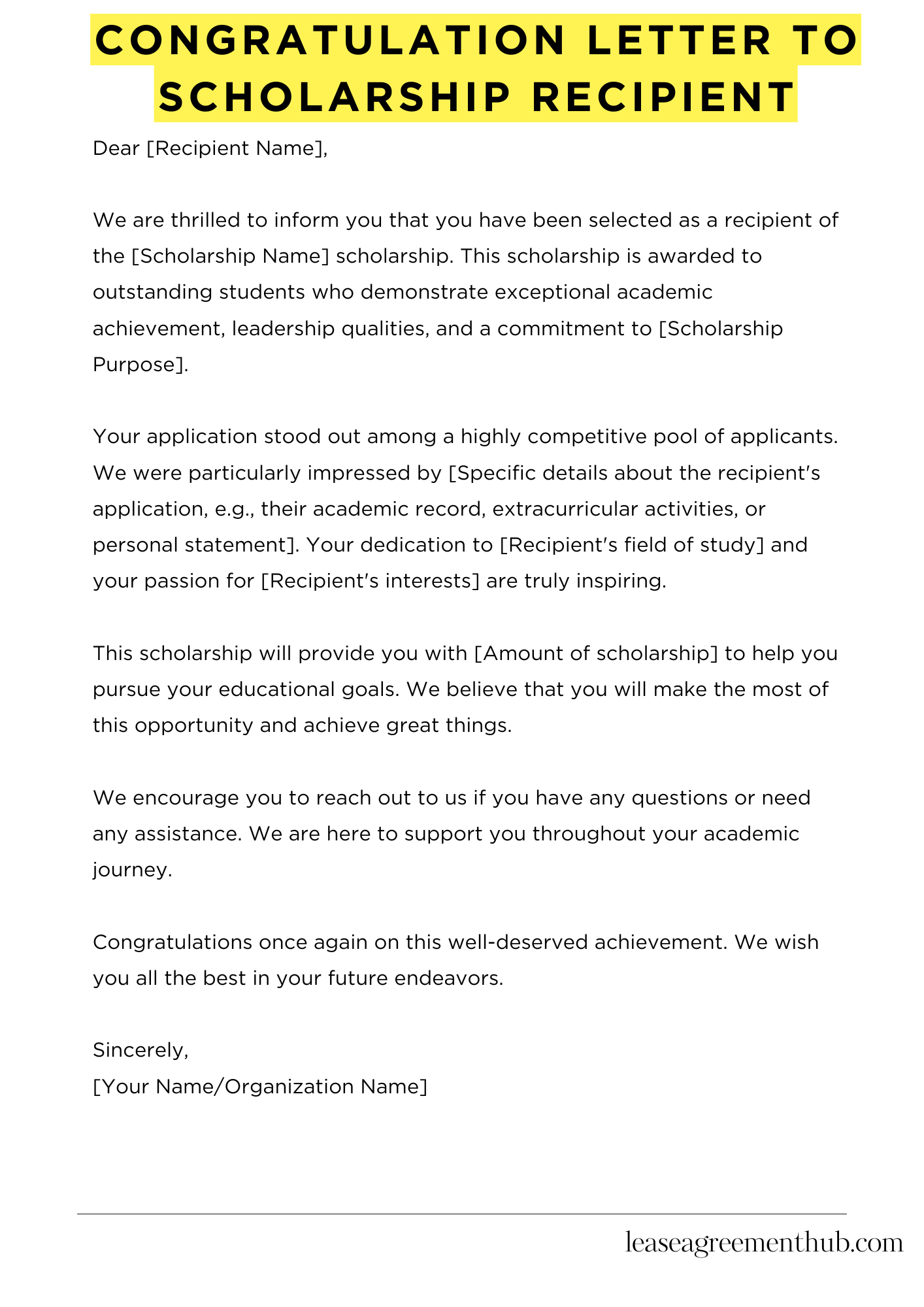 Congratulation Letter To Scholarship Recipient