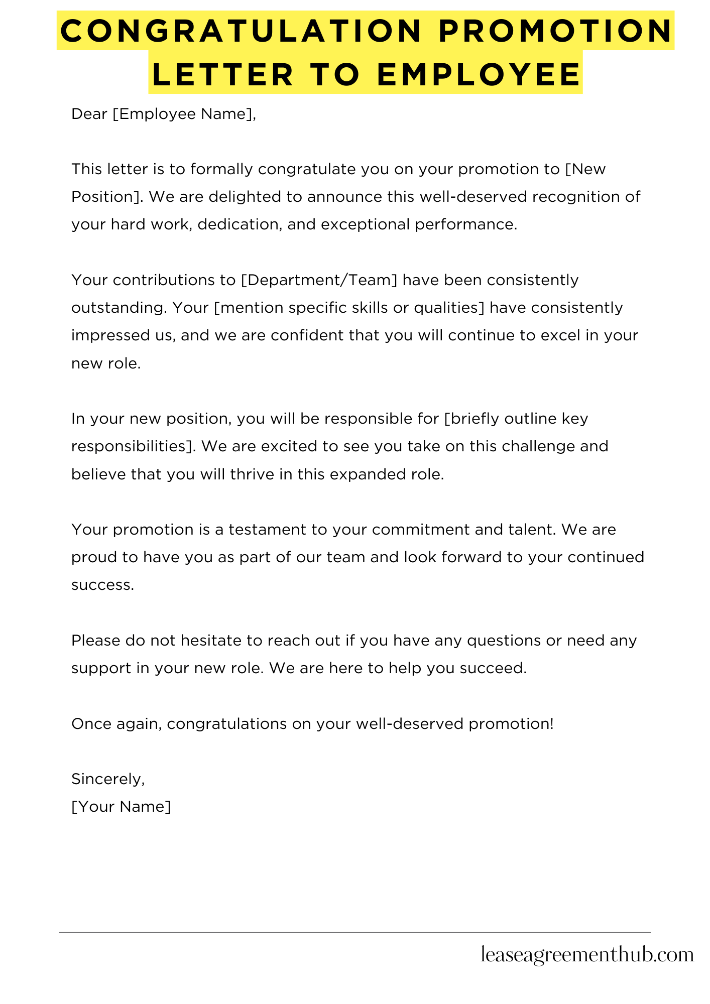Congratulation Promotion Letter To Employee