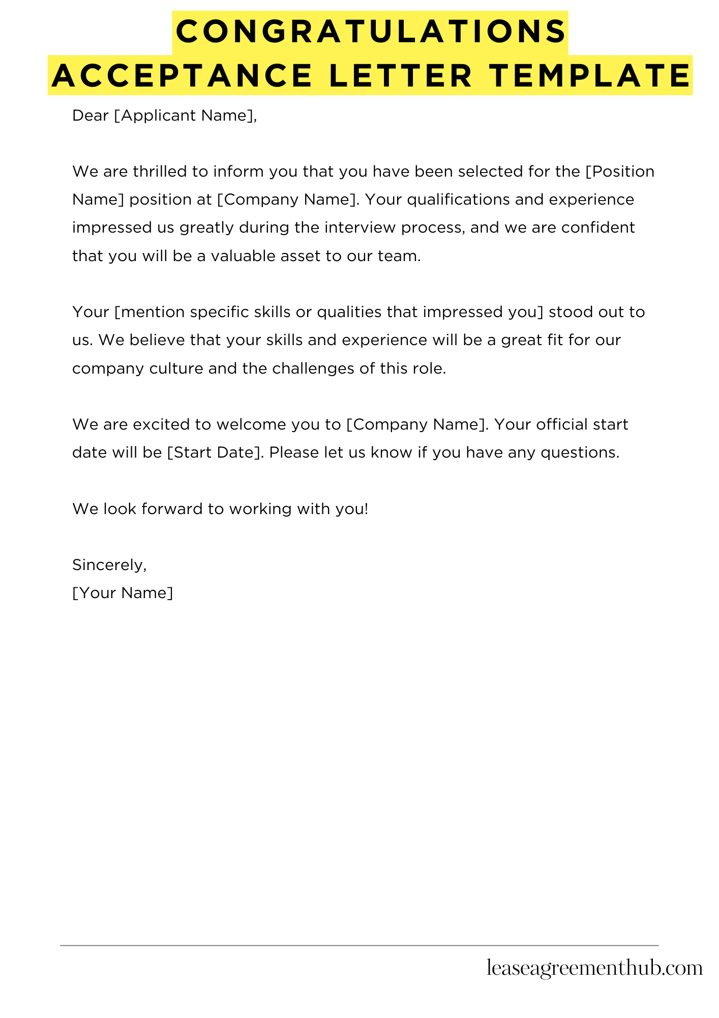 Congratulations Acceptance Letter Template