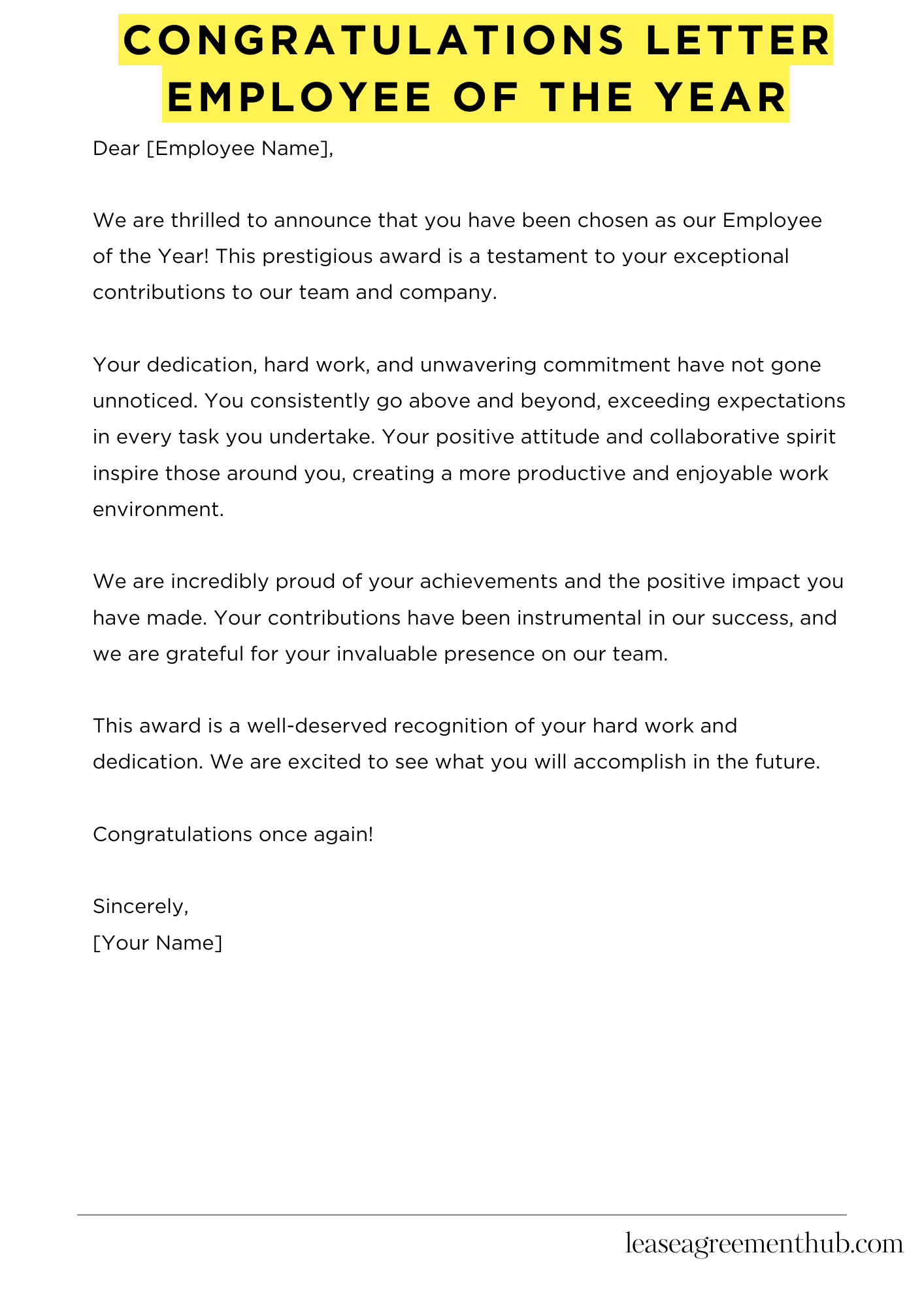 Congratulations Letter Employee Of The Year
