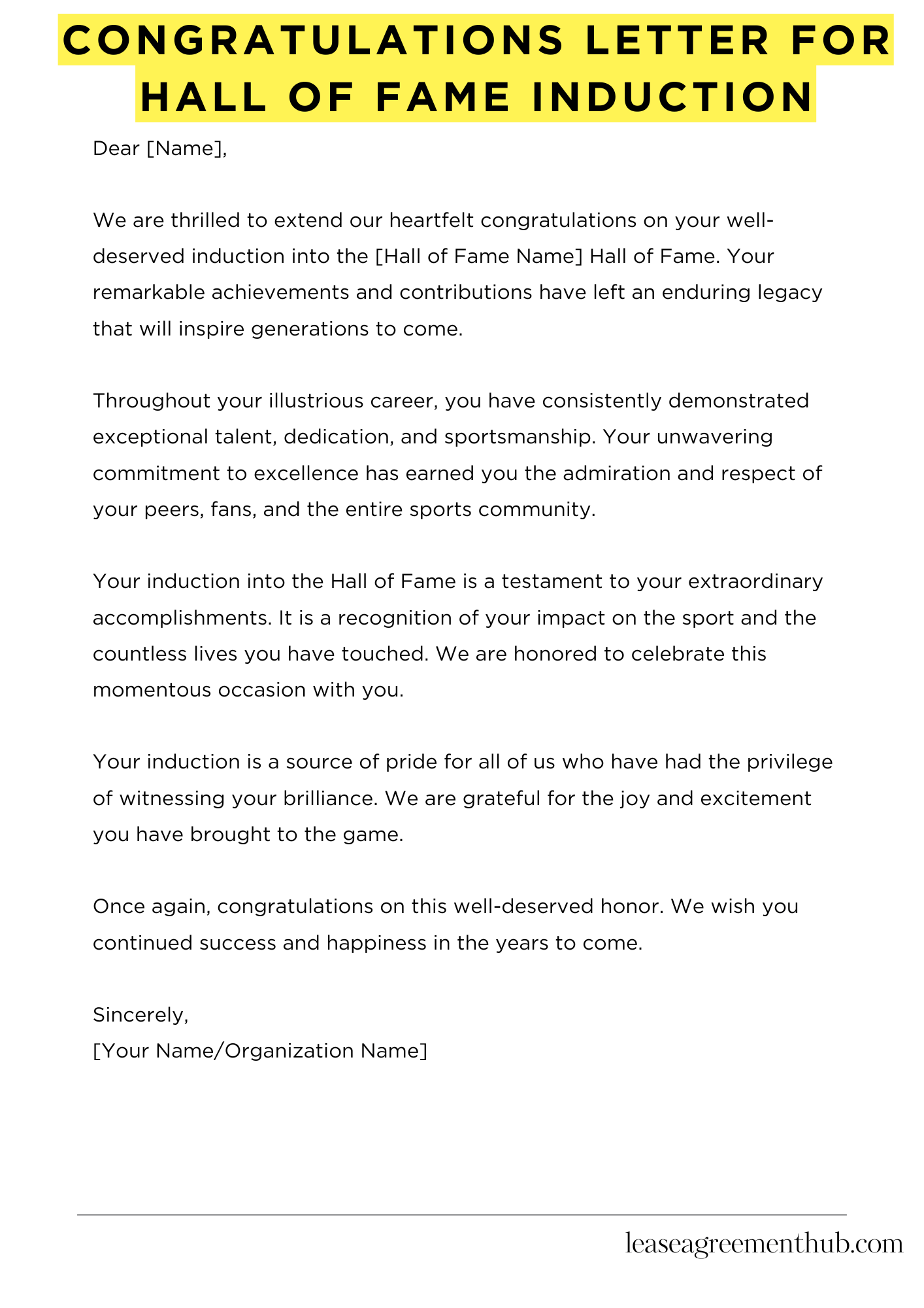 Congratulations Letter For Hall Of Fame Induction