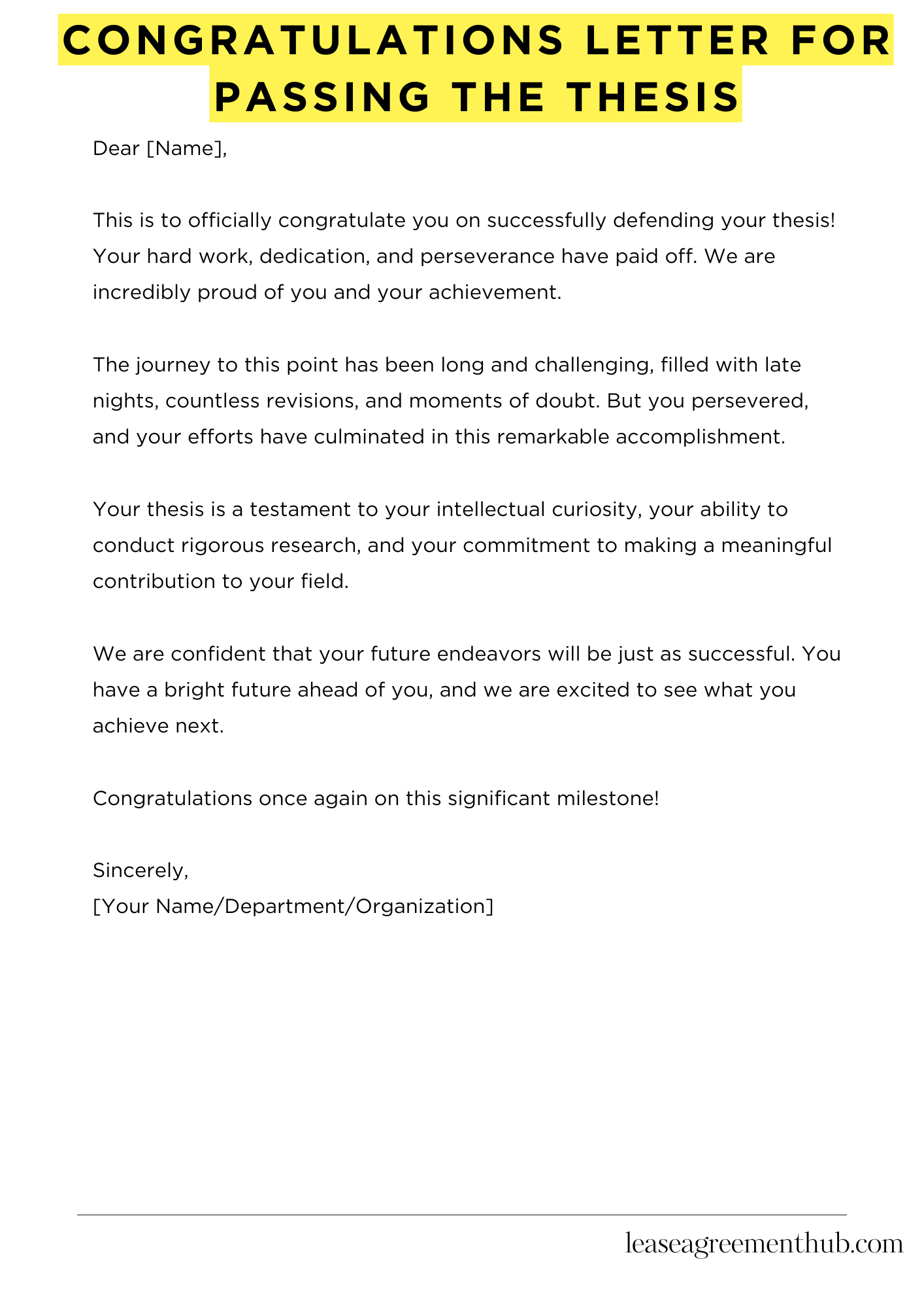 Congratulations Letter For Passing The Thesis