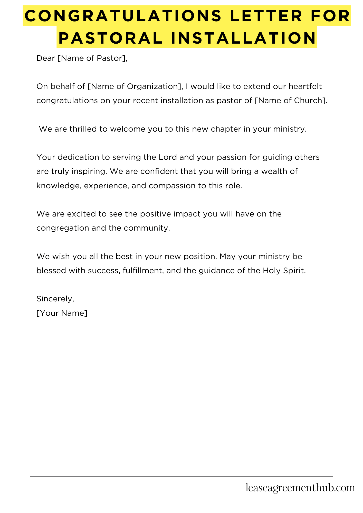 Congratulations Letter For Pastoral Installation