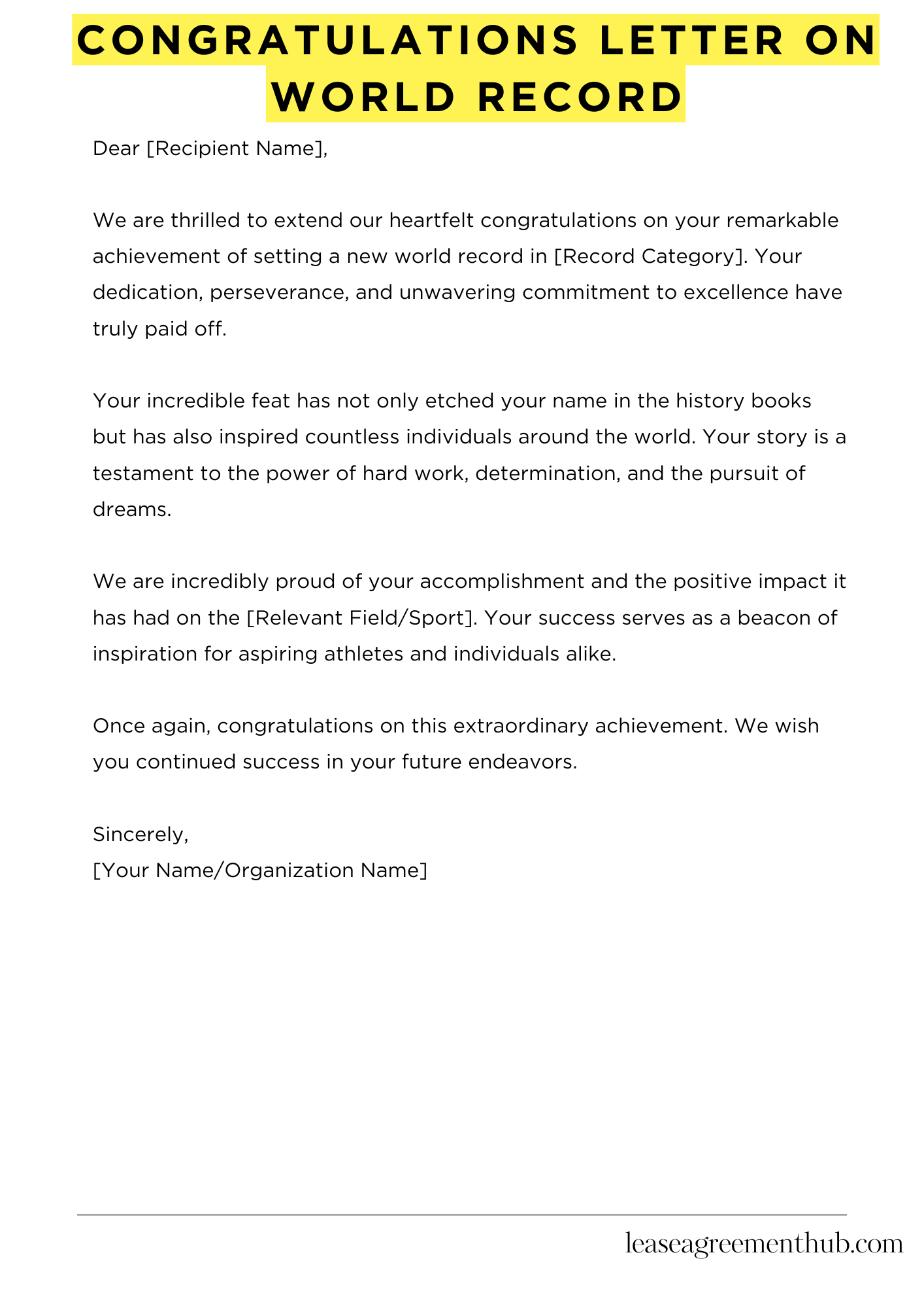 Congratulations Letter On World Record