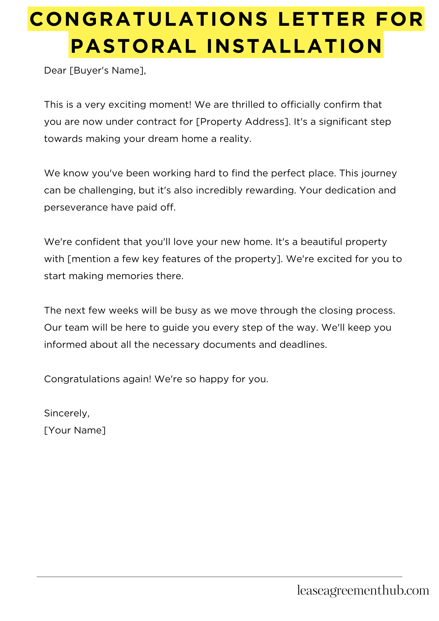 Congratulations Letter To A Buyer When They Go Under Contract