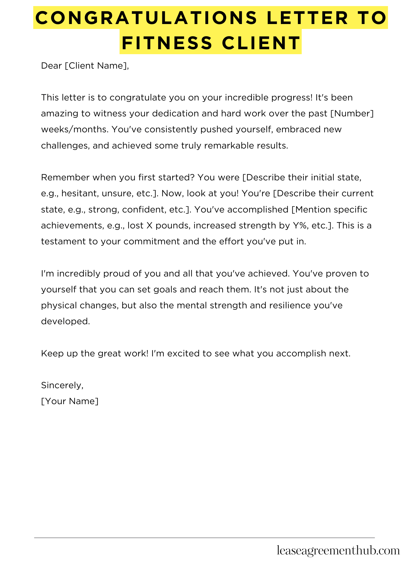 Congratulations Letter To Fitness Client