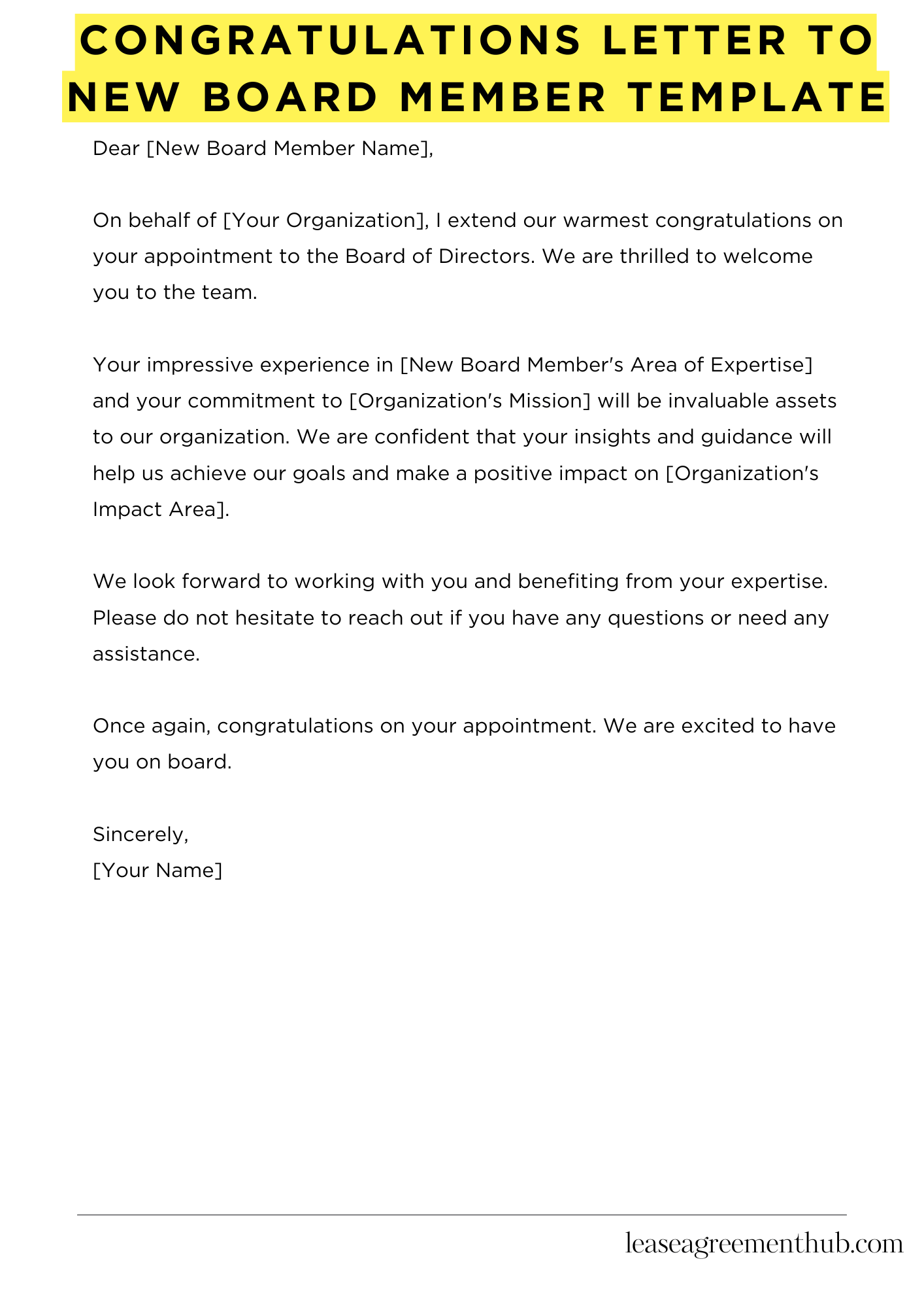 Congratulations Letter To New Board Member Template