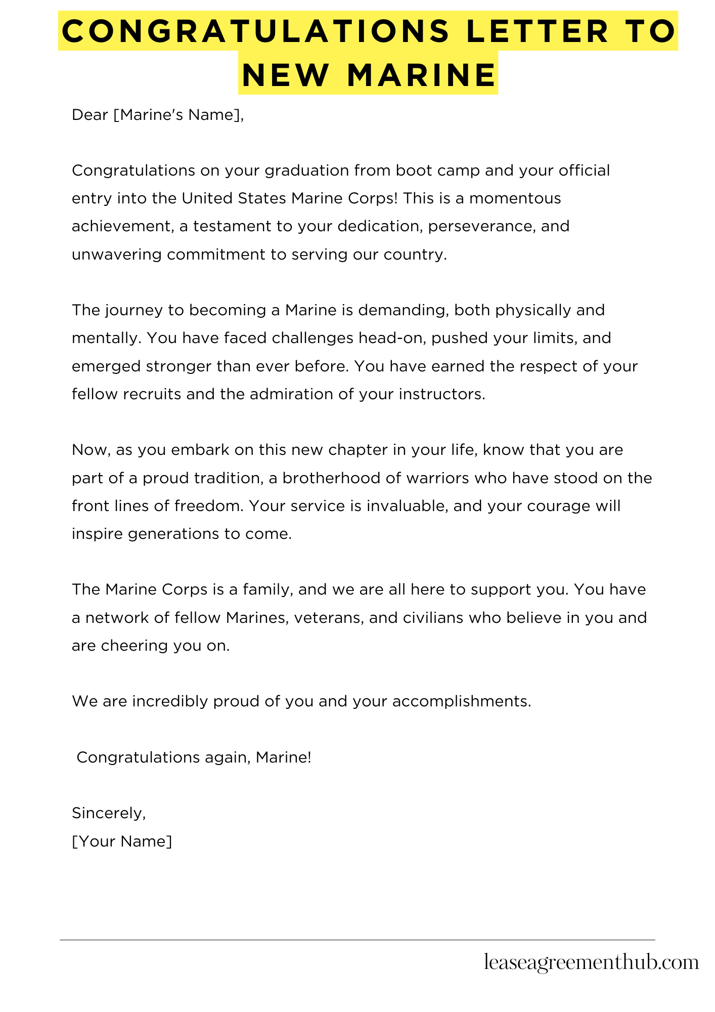 Congratulations Letter To New Marine