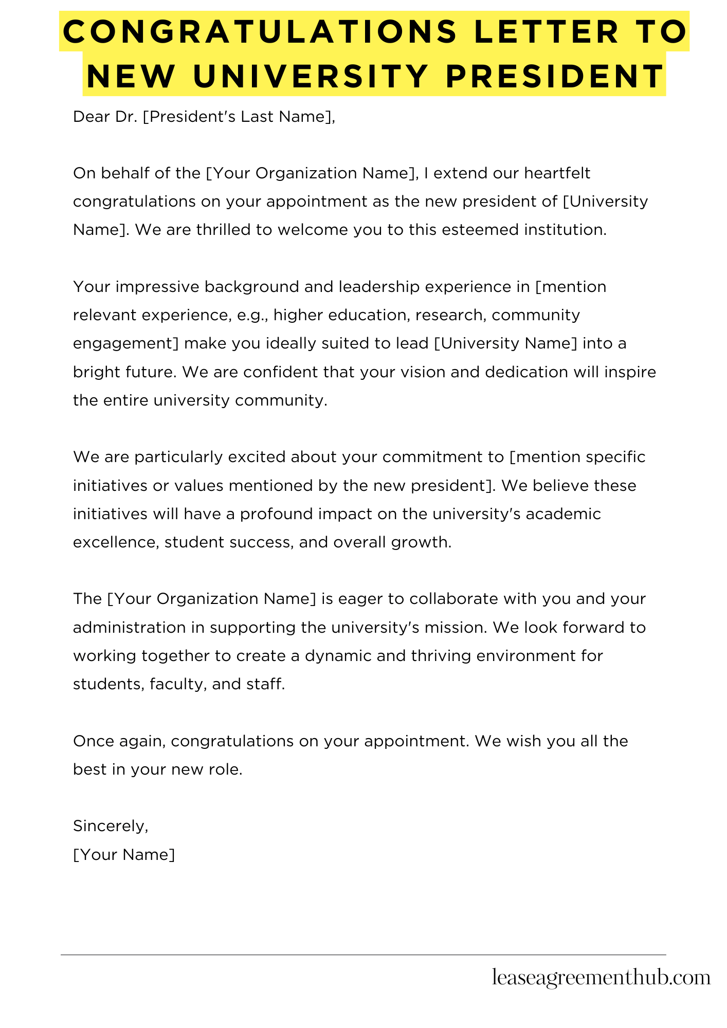 Congratulations Letter To New University President