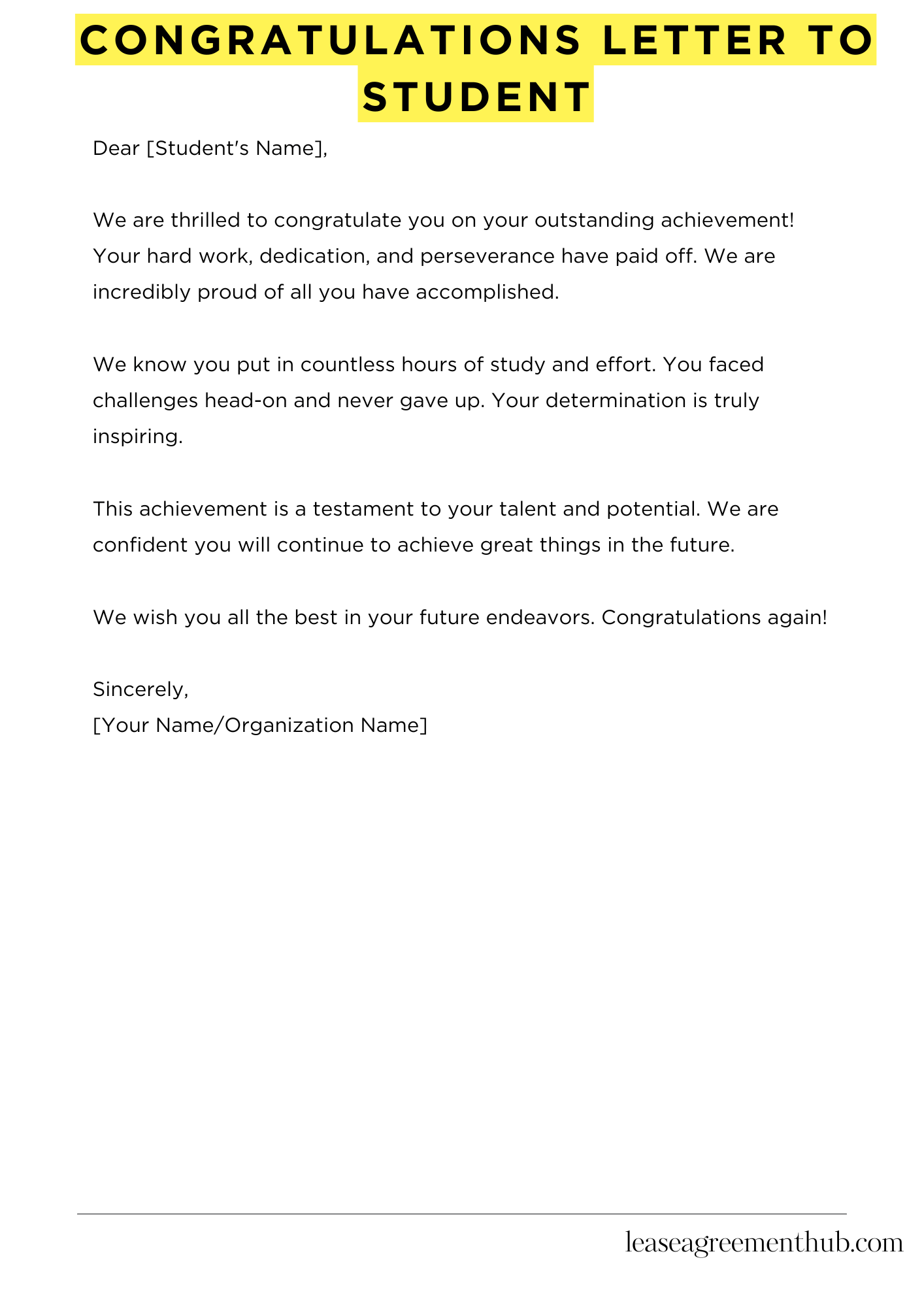 Congratulations Letter To Student
