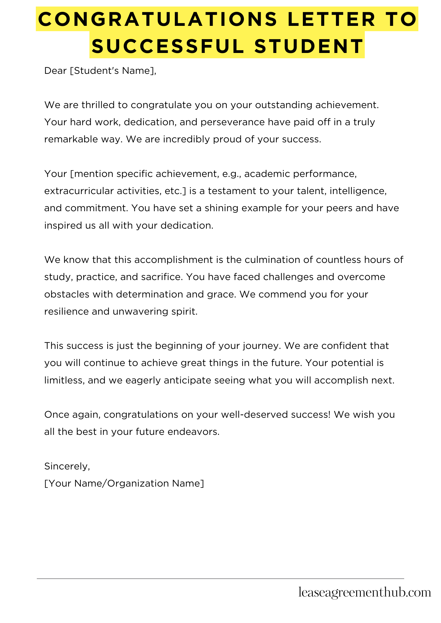 Congratulations Letter To Successful Student