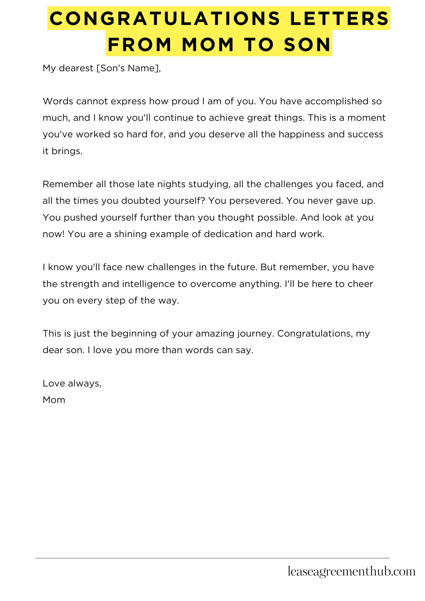 Congratulations Letters From Mom To Son