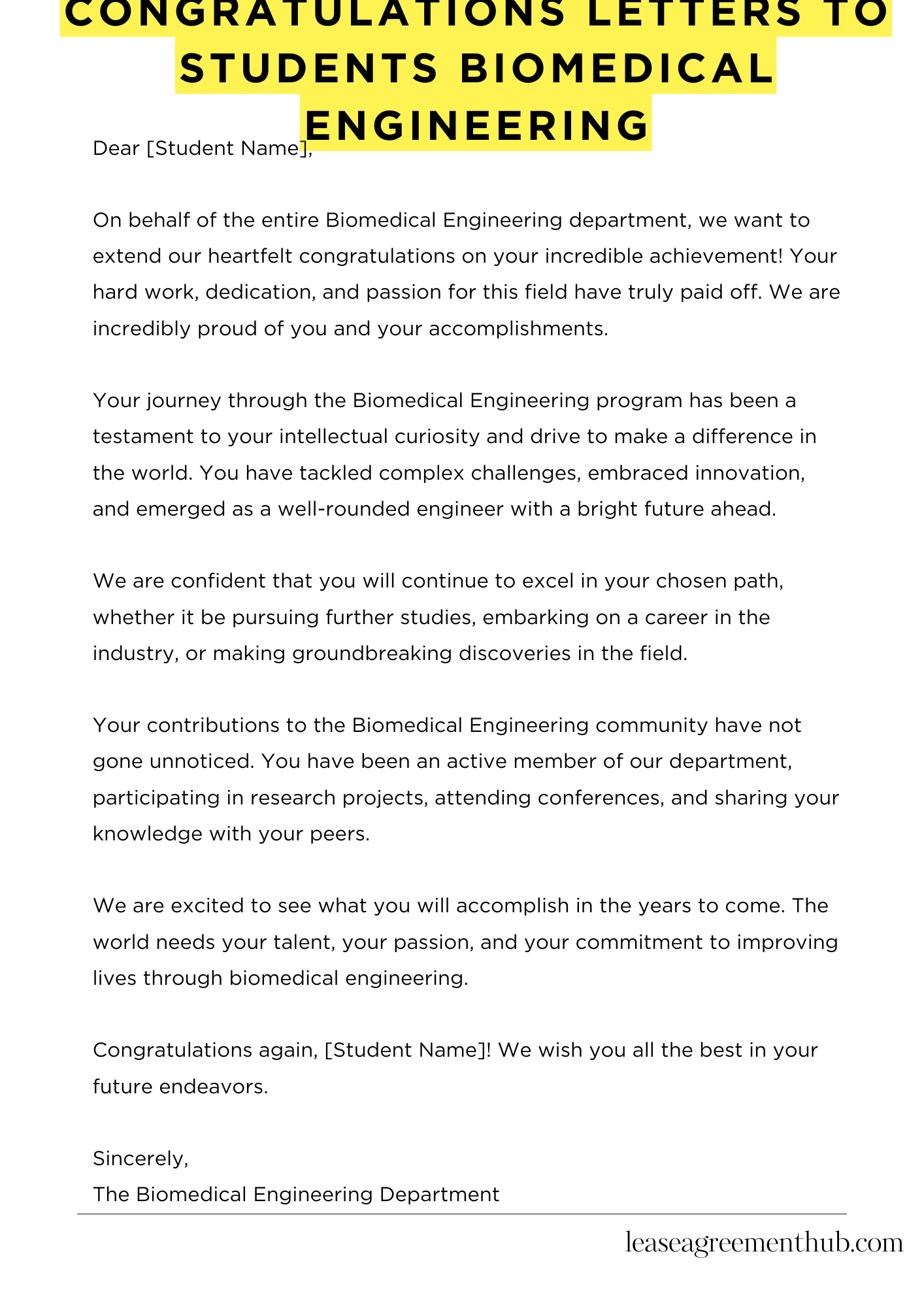 Congratulations Letters To Students Biomedical Engineering
