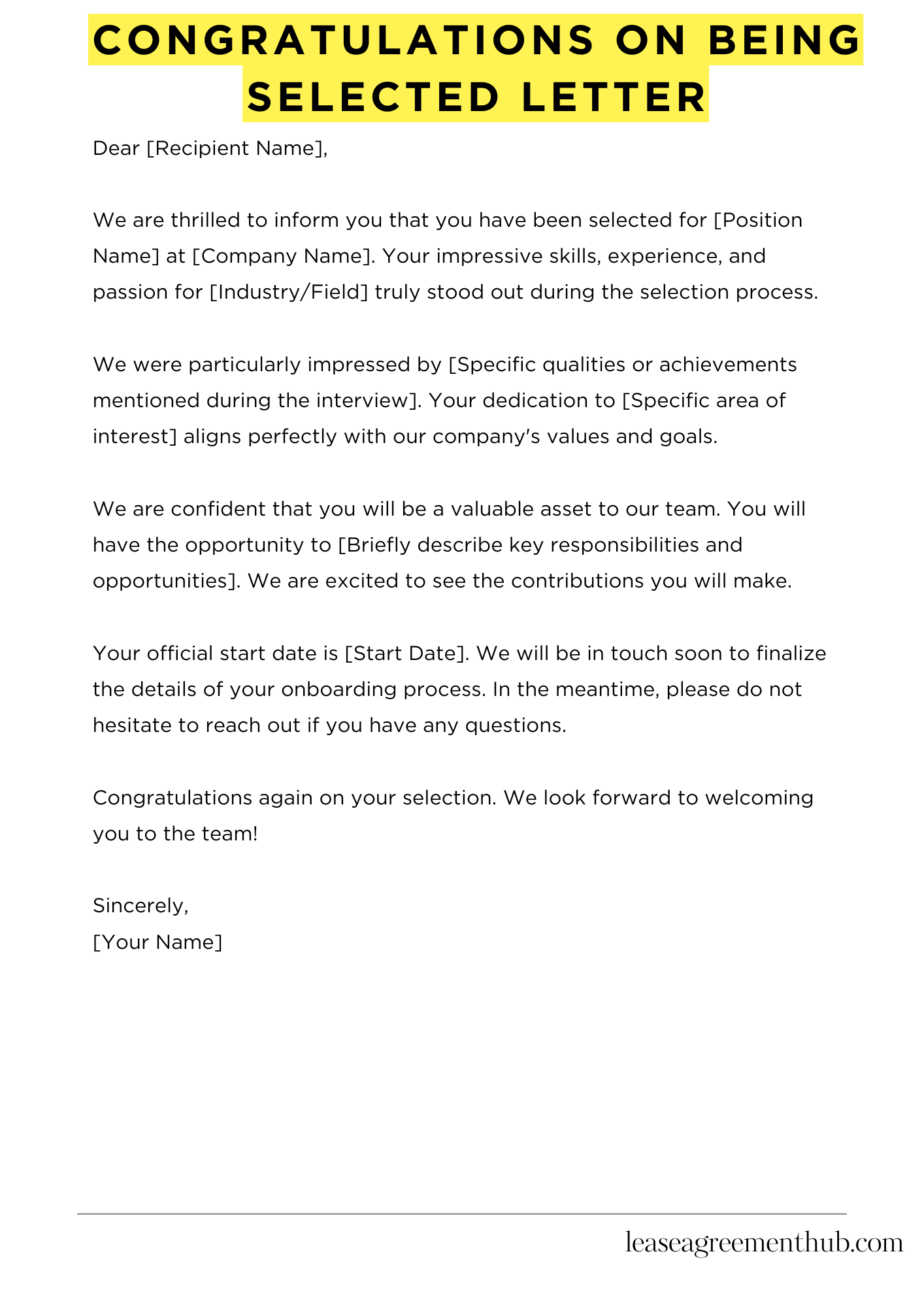 Congratulations On Being Selected Letter
