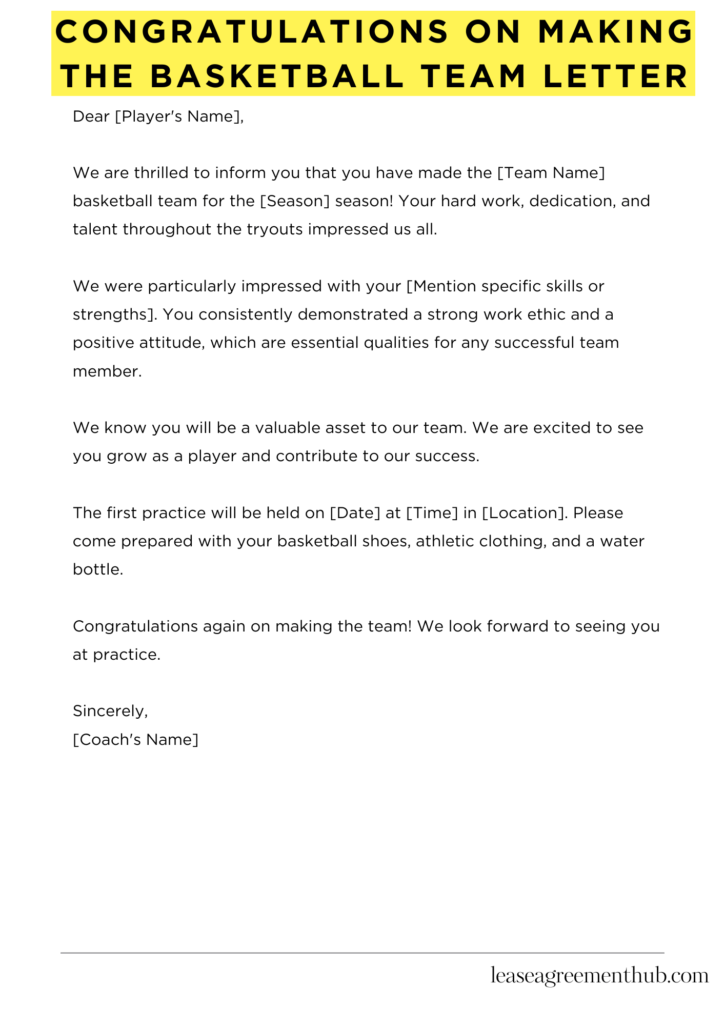 Congratulations On Making The Basketball Team Letter