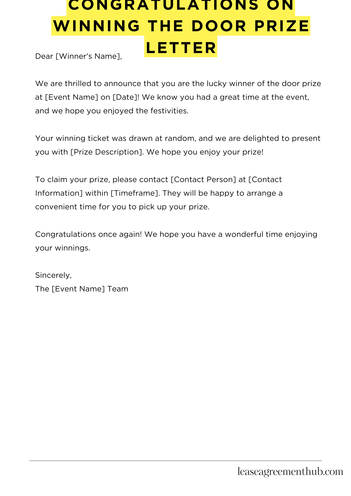 Congratulations On Winning The Door Prize Letter