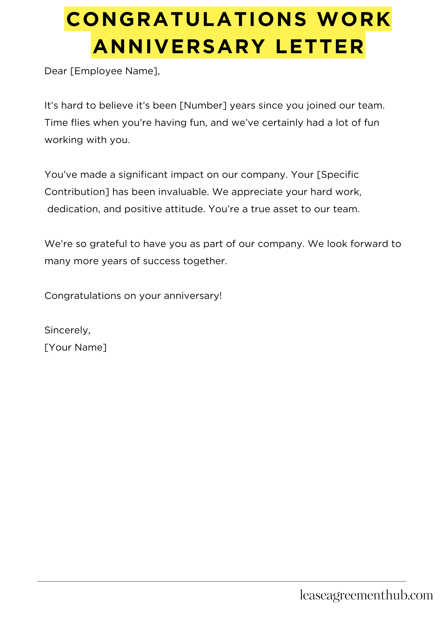 Congratulations Work Anniversary Letter